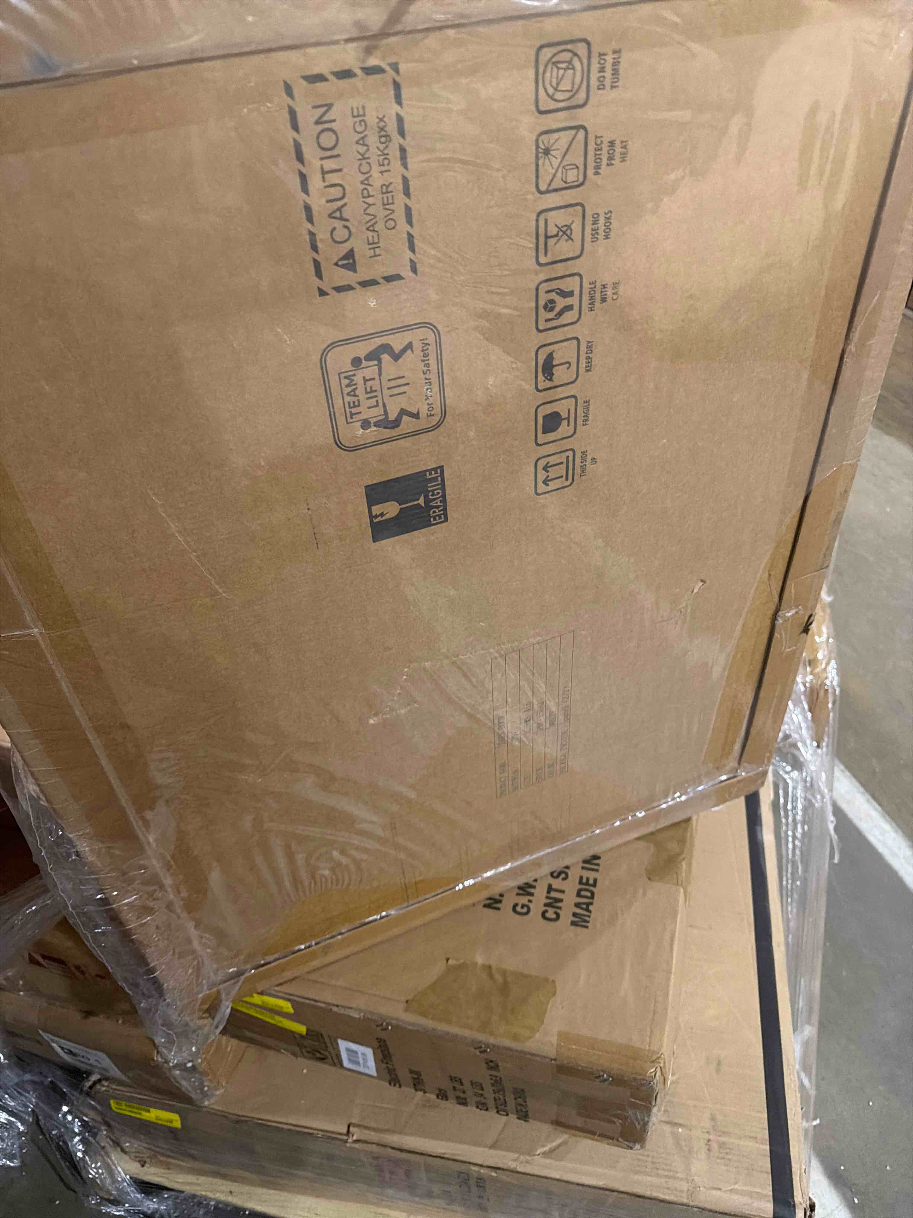 Condition photo showing New/Like New for 3-panel manufactured wood barn door with installation hardware kit  