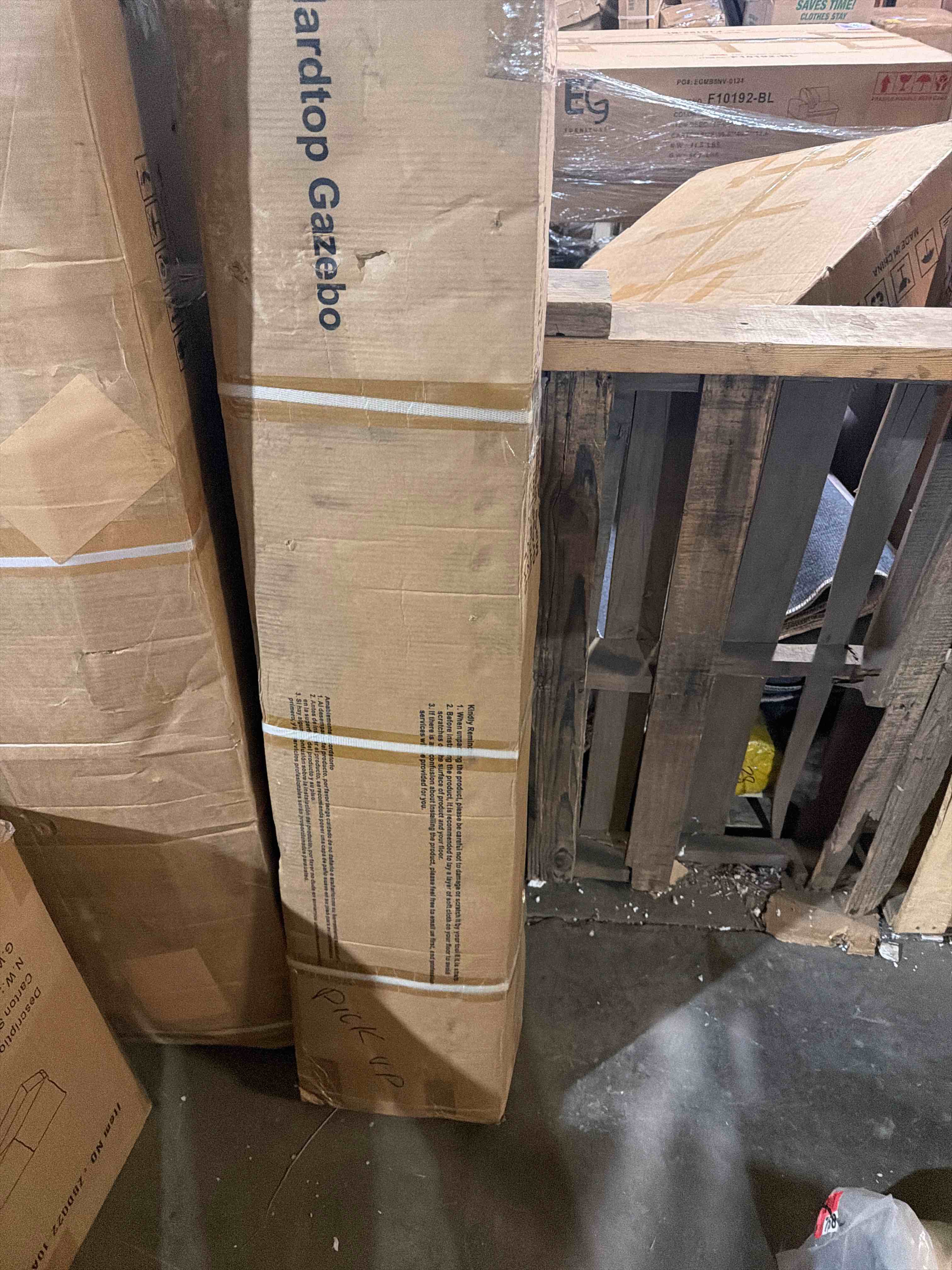 Condition photo showing As Is for 12 ft. x 20 ft. cedar framed patio gazebo with dual metal hardtop re  