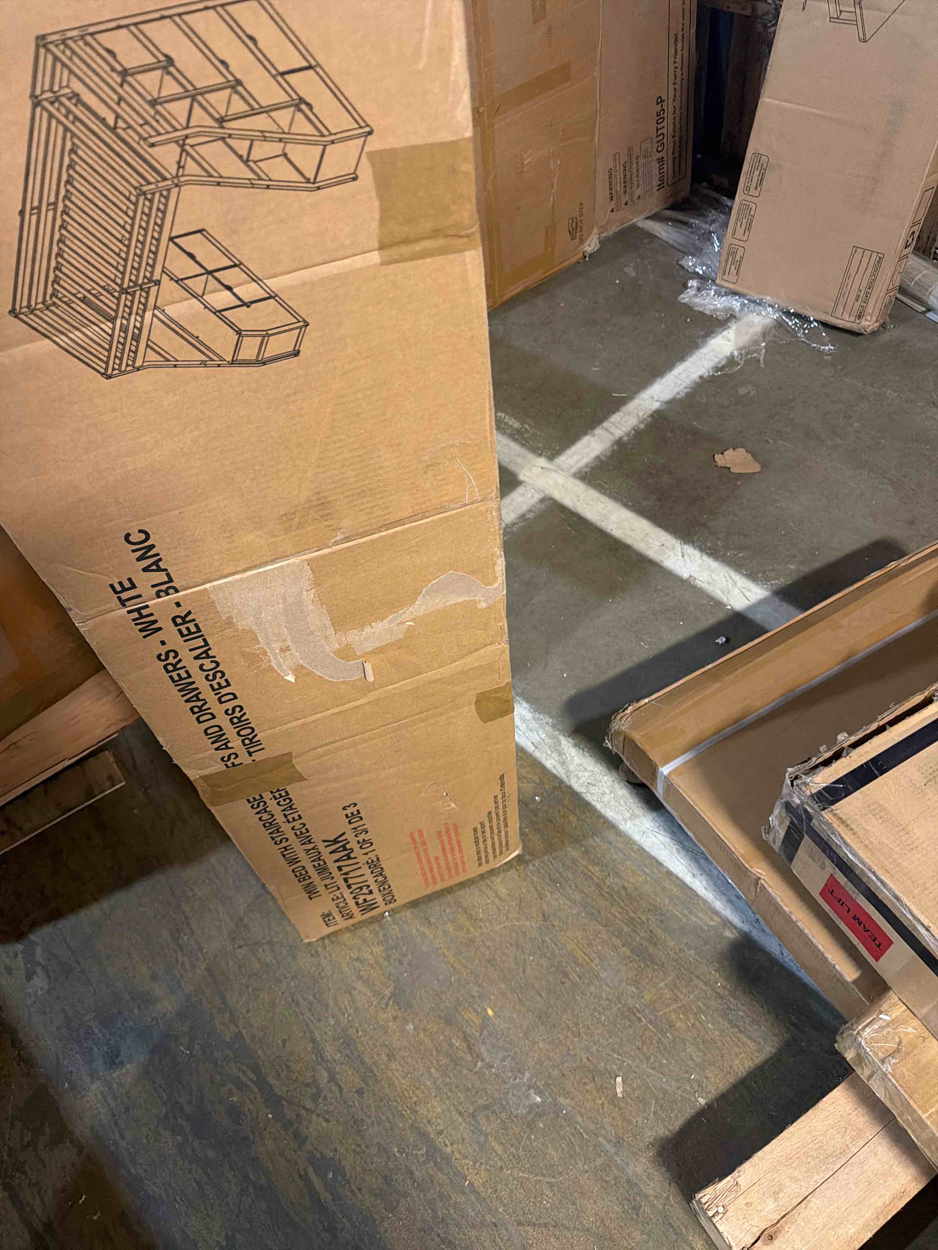 Condition photo showing As Is for heiki storage loft bed with desk and stairs