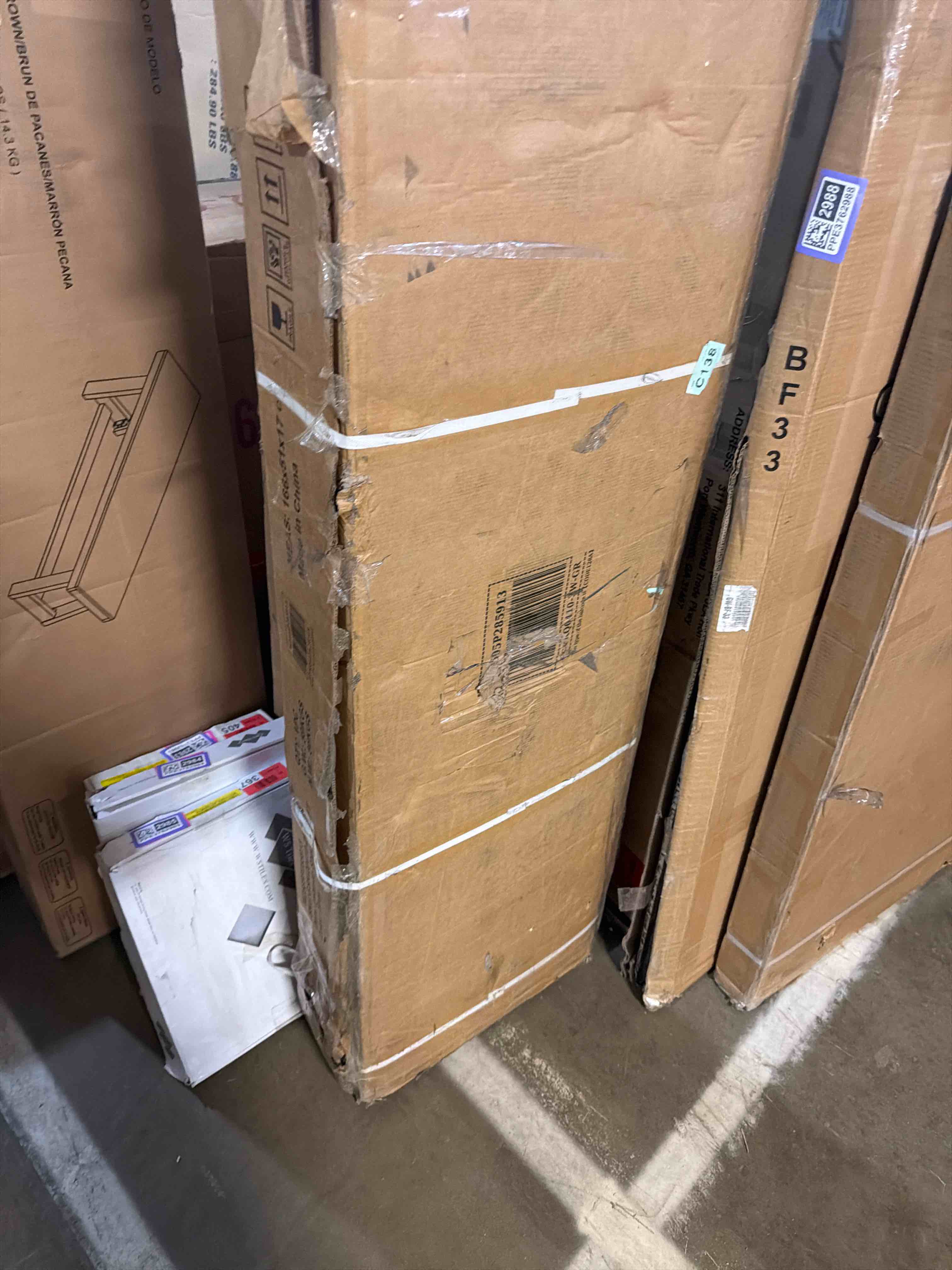 Condition photo showing Good Condition for frosted glass and solid manufactured wood sliding closet doors with