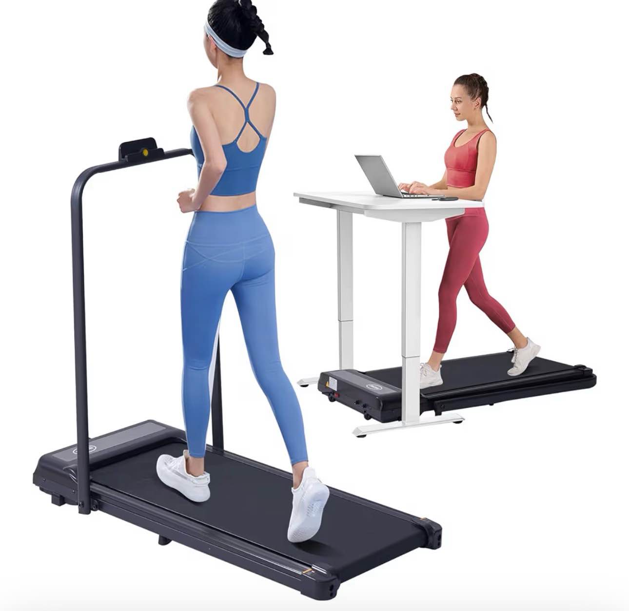 Walking Pad Treadmill with Handles, Folding Foldable Electric Treadmills for Home Small, 3.0HP Walking Pad with Handle Bar, 3 in 1 Portable Under Desk Treadmill with LED Display, 320LBS Capacity