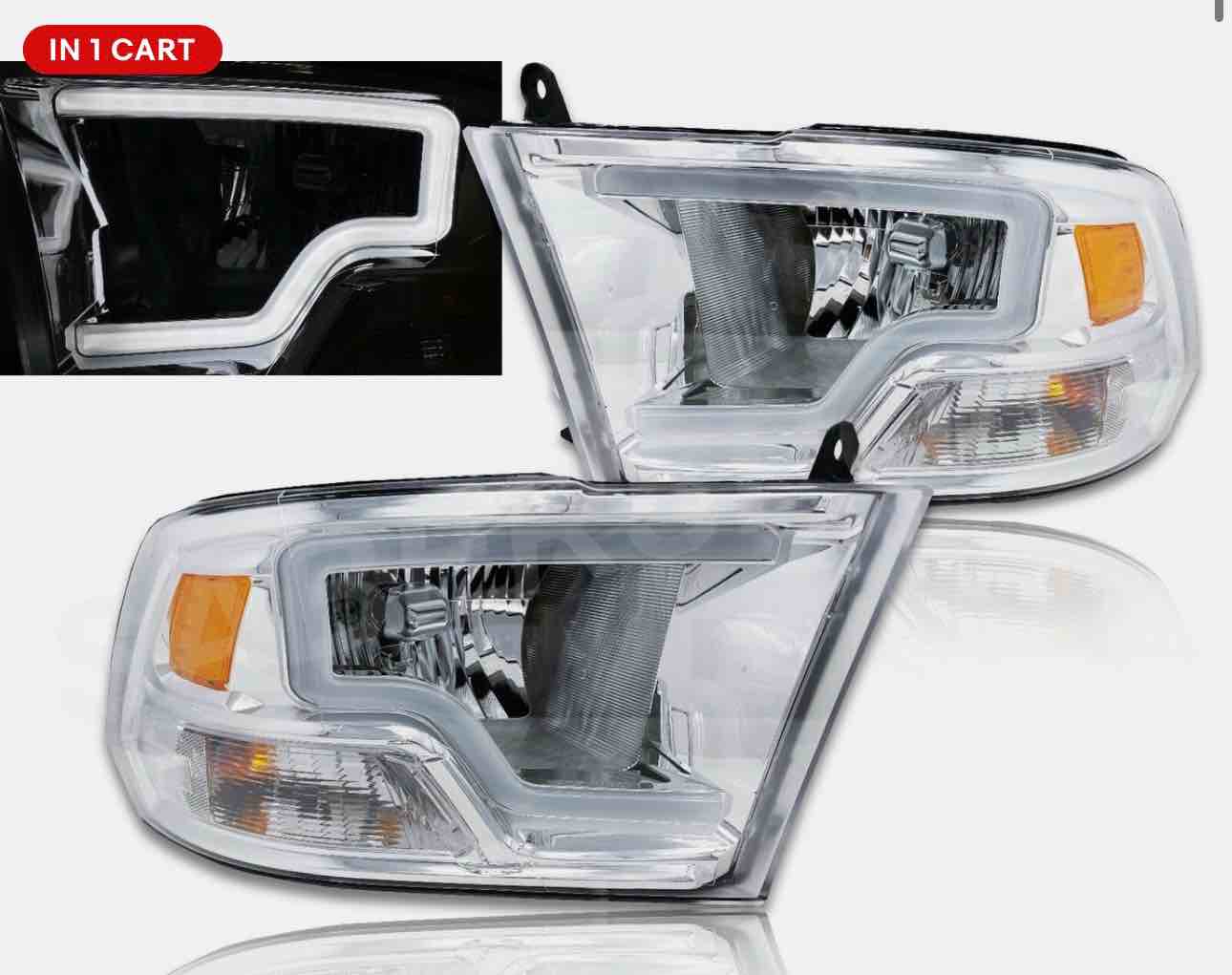 Set of Pair Chrome Headlights w/ Plank LED Bar for 2009-2018 Dodge Ram 1500