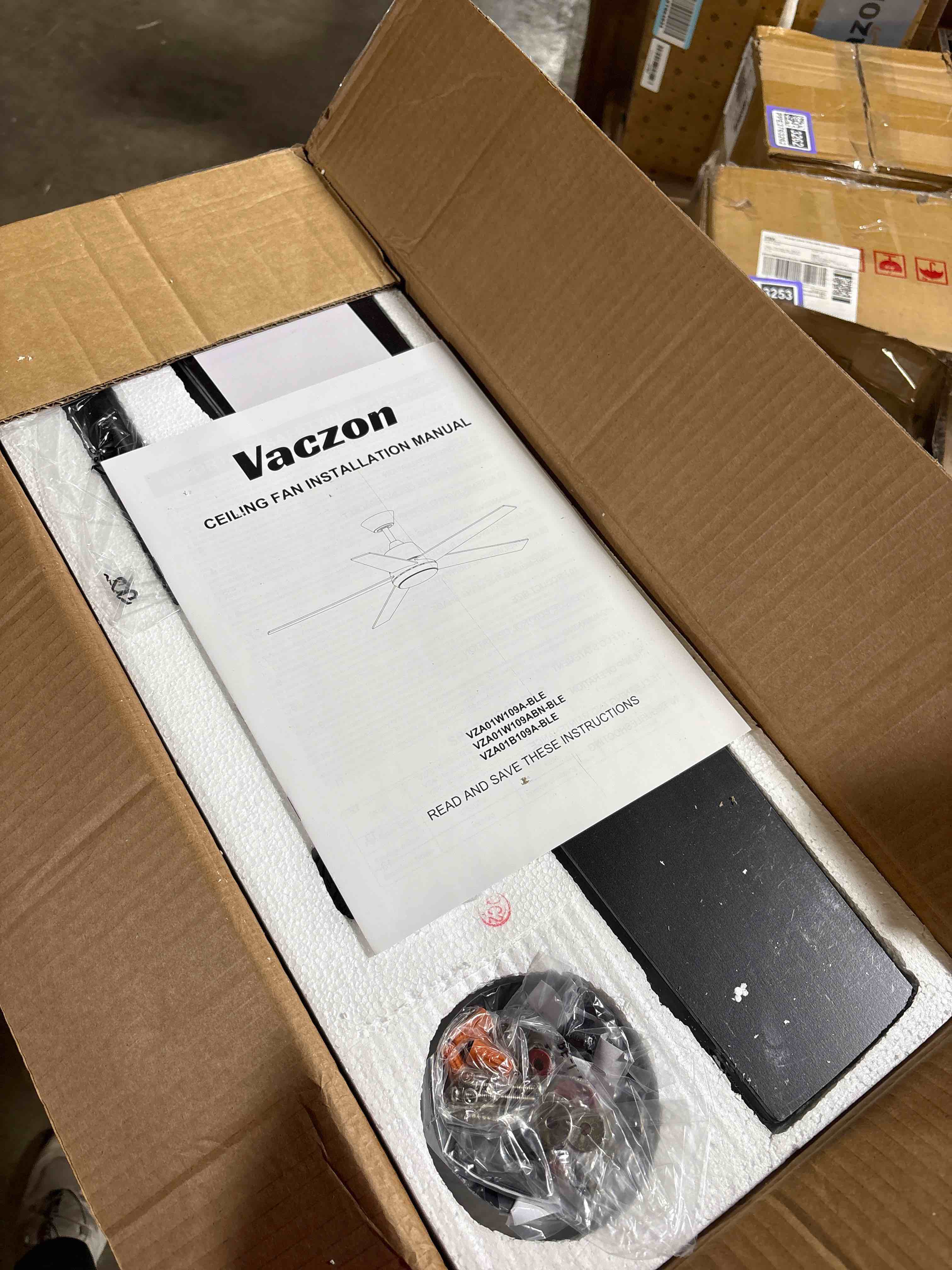 Condition photo showing New/Like New for Ceiling Fans with Lights, 52 Inch Modern Ceiling Fan with Remote, Indoor & Outdoor Ceiling Fan for Bedroom, Living Room,High CFM Ceiling Fans with 3CCT Lights Kit, Quiet DC Motor Black-Brown 52 Inch