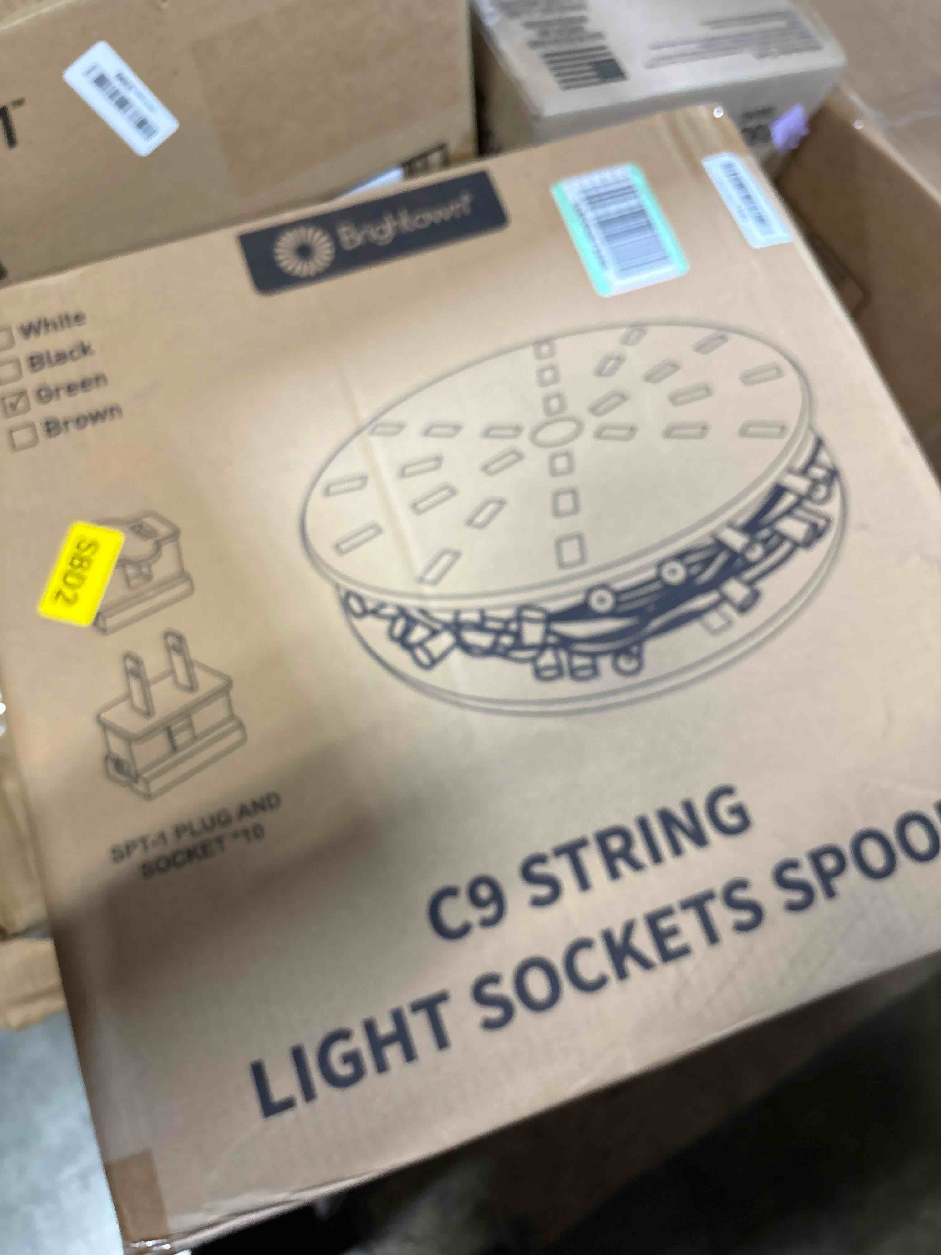 Condition photo showing New/Like New for Brightown Commercial 500 FT C9/E17 Christmas Light Sockets Set Spool, C9 Outdoor/Indoor String Light Stringer 12" Spacing Green Wire for Wedding Patio Event Party Lighting Decor