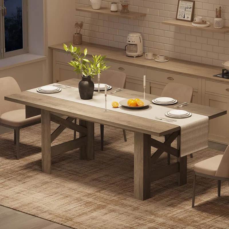 71" Farmhouse Dining Table for 6-8, Large Wooden Kitchen Table with Triangular Legs By Gracie Oaks