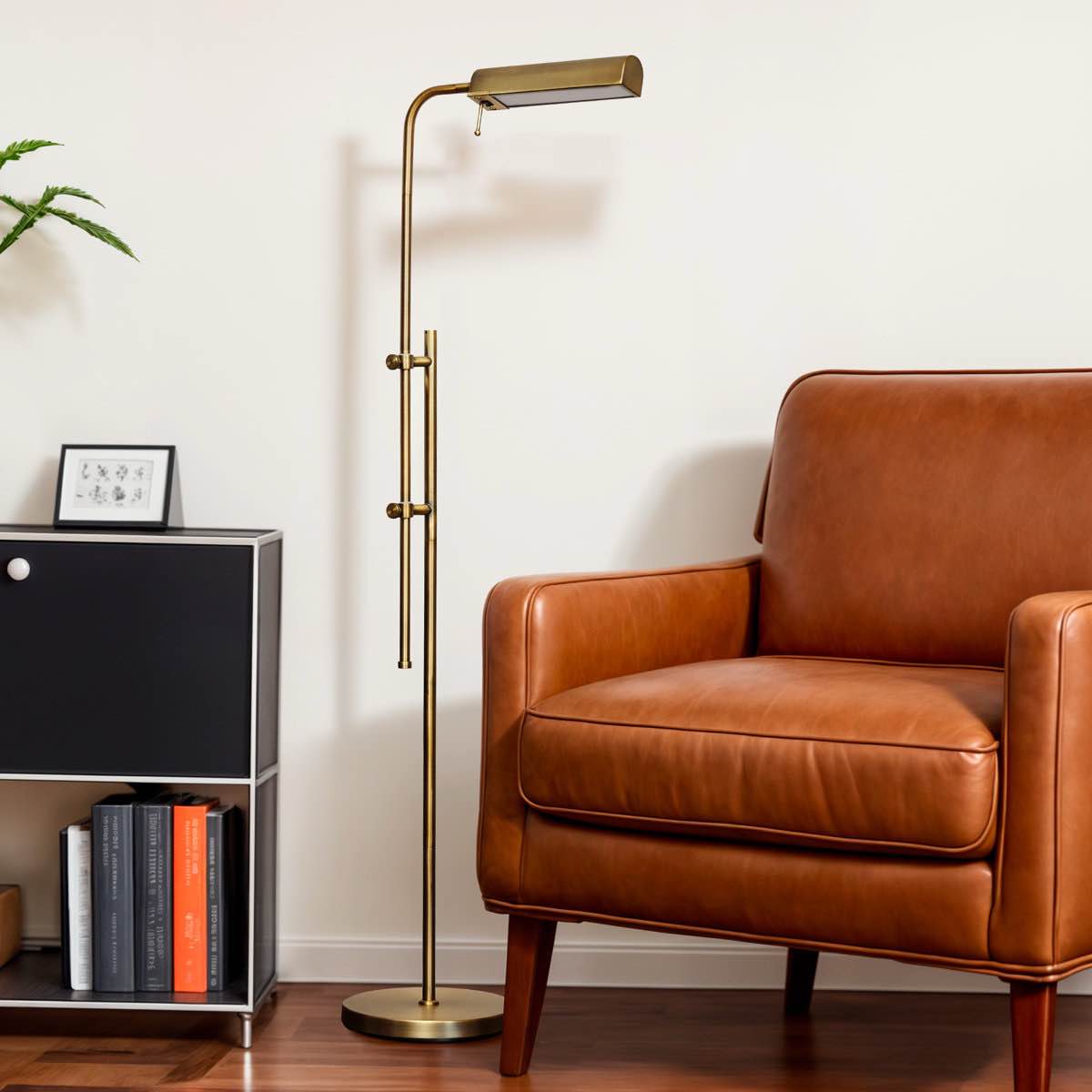 62.5" Industrial LED Pharmacy Reading Floor Lamp in Brass