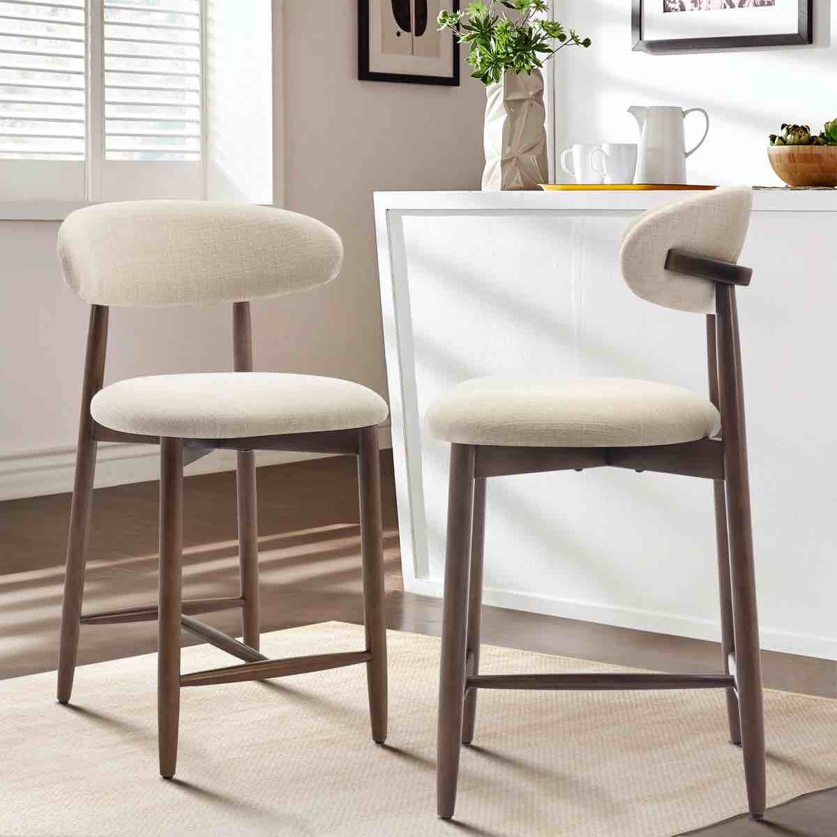 Upholstered Counter Stool Solid Wood Bar Stool (Set of 2)