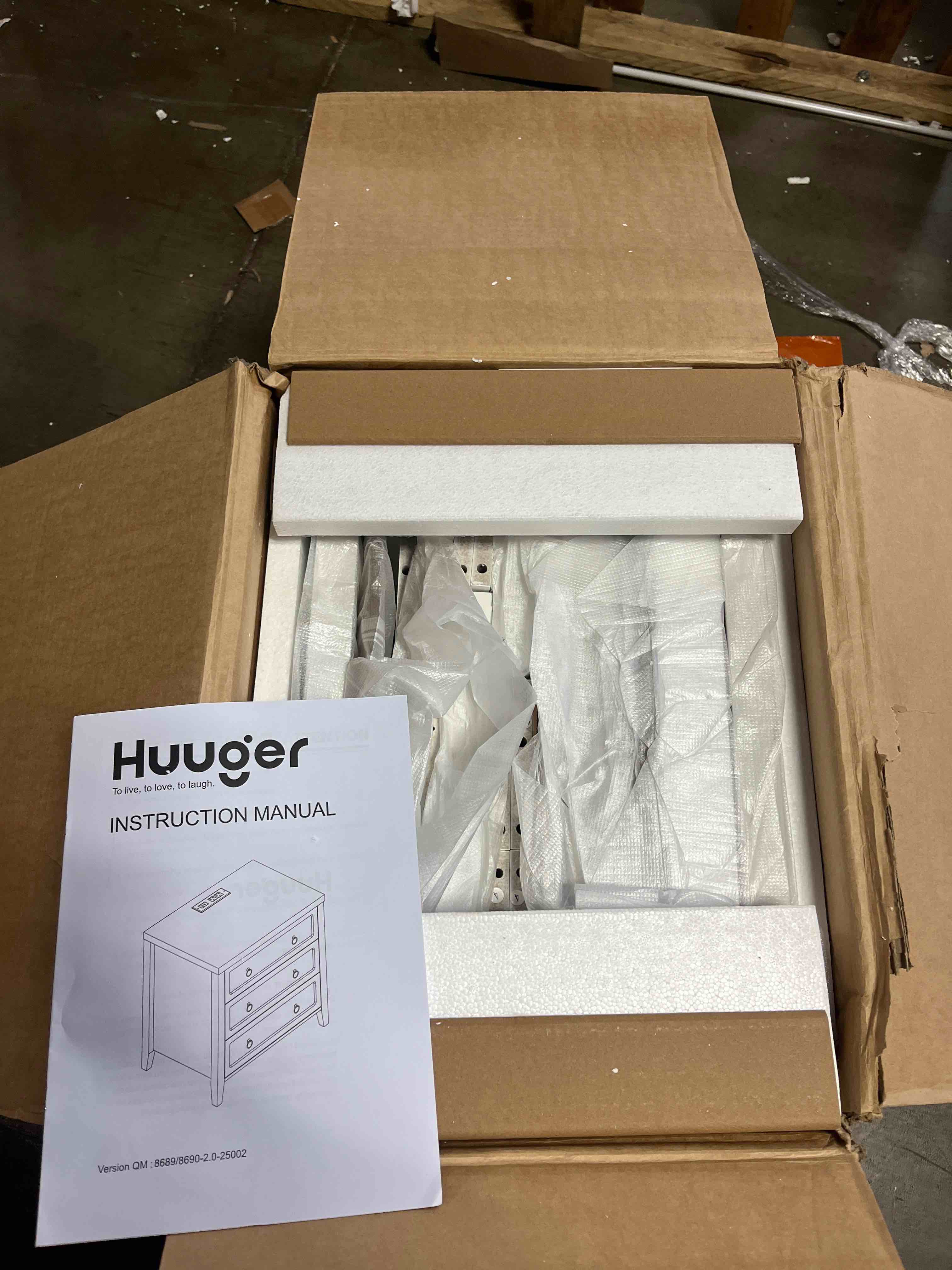 Condition photo showing New/Like New for Huuger 23.6 Inch Night Stand with Charger Station and USB-C Port, 3 Drawer Nightstand, Larger Wider Bedside Table, Modern Side End Table, for Bedroom, White Nightstand White 1