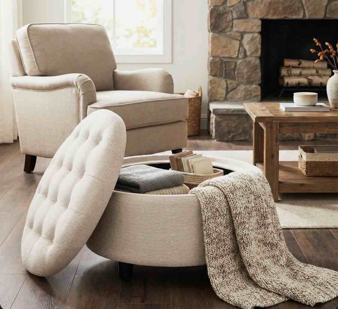 25'' Upholstered Round Storage Ottoman with Tufted Cushion