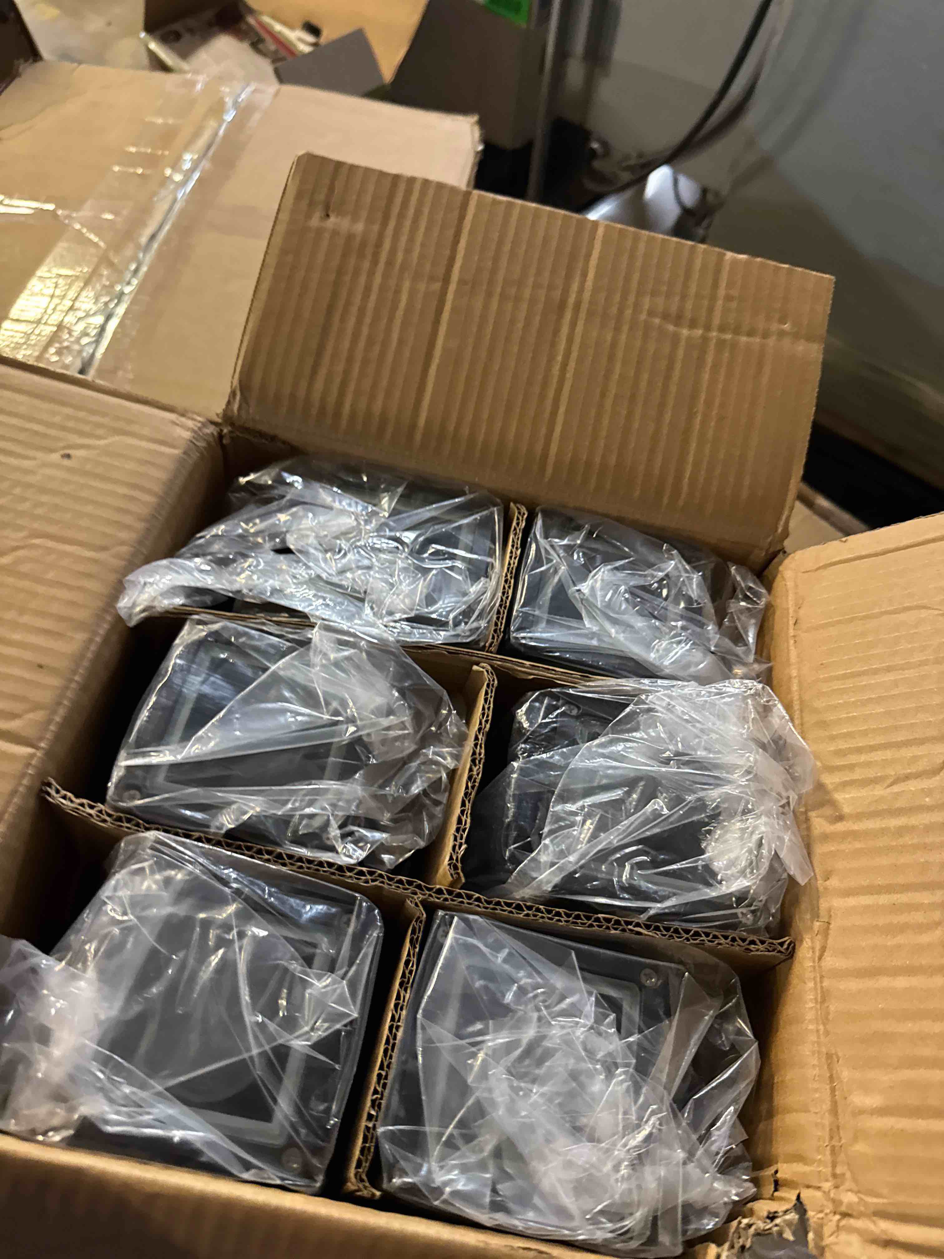 Condition photo showing New/Like New for Dusk to Dawn Outdoor Lighting, LED Square Up and Down Outdoor Sconce Lights, Matte Black Exterior Lighting Fixtures with 7W LED Bulbs, Front Porch Lights for House, Garage, Patio, Doorway, 6 Pack Dusk to Dawn - 6 Pack