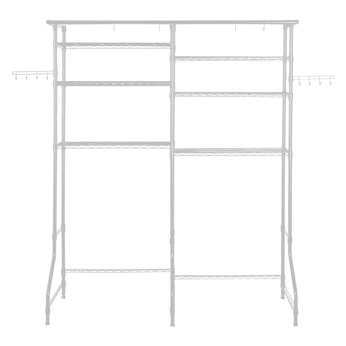 over the washer and dryer storage shelf, 6 tier laundry room drying rack with hanger rod and hooks, adjustable over washer and dryer shelves, laundry room shelf storage space saver,