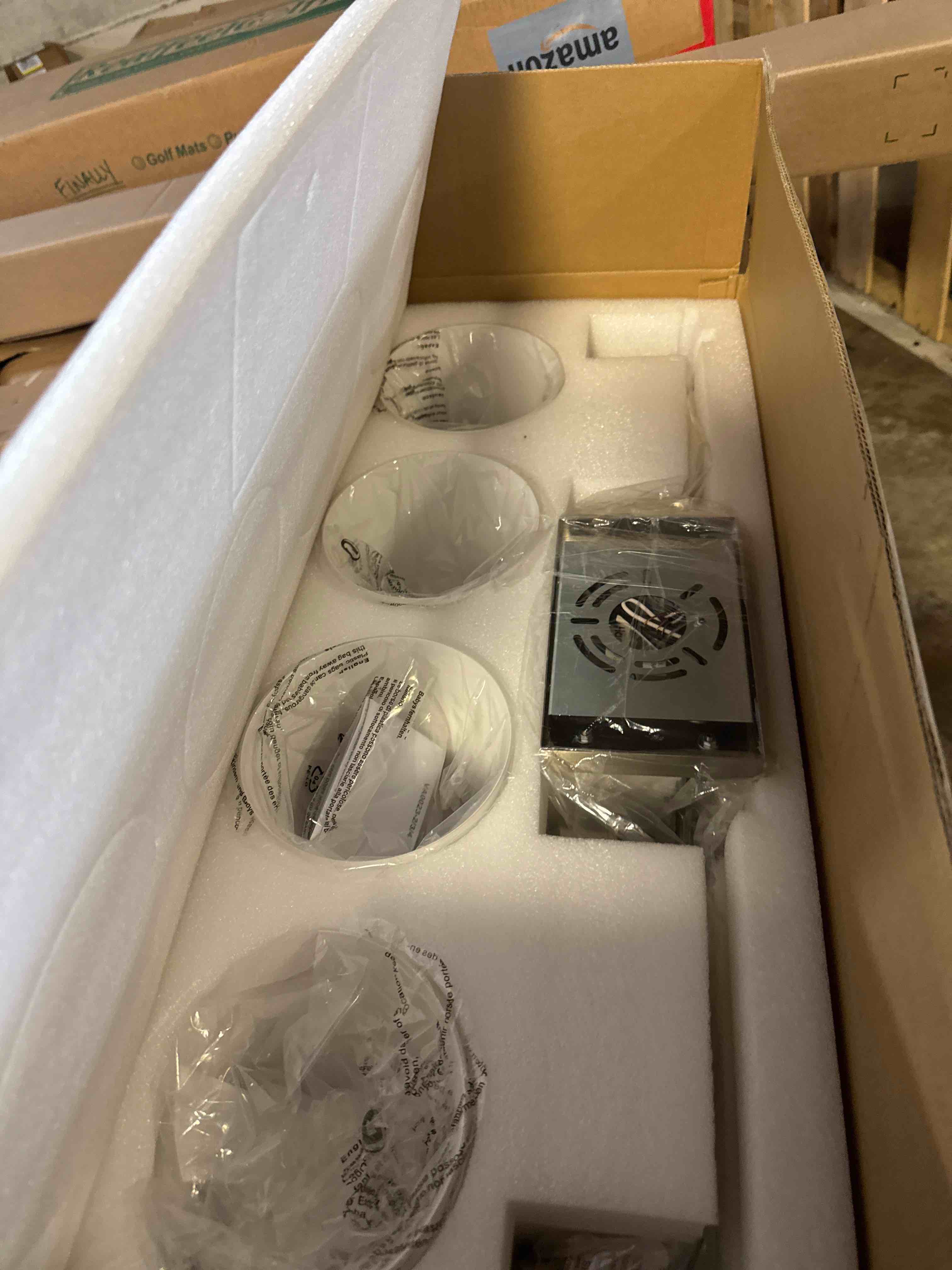 Condition photo showing New/Like New for Bathroom Vanity Light Fixtures, American Traditional Brushed Nickel 4 Lights Vanity Lighting Fixture with Opal Glass Shade, Porch Wall Mount Light Fixture for Bathroom, Mirror Cabinets Hallway Stairs Brushed Nickel 4-Light