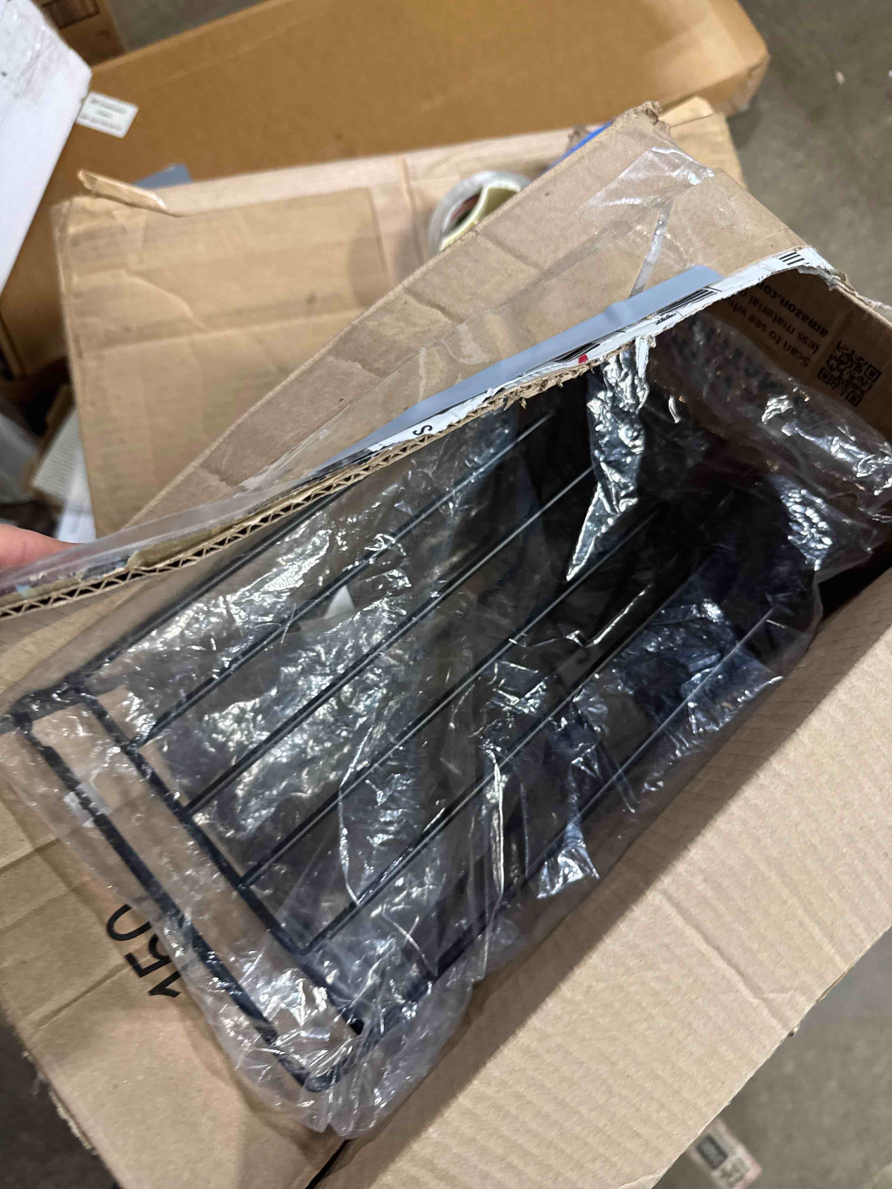 Condition photo showing New/Like New for mDesign Pot Lid and Pan Rack — Metal Wire Rack for Cabinets, Pantries or Kitchen Surfaces — Freestanding Pan Stand with 5 Slots for Pans, Pots, Lids and Crockery — Black