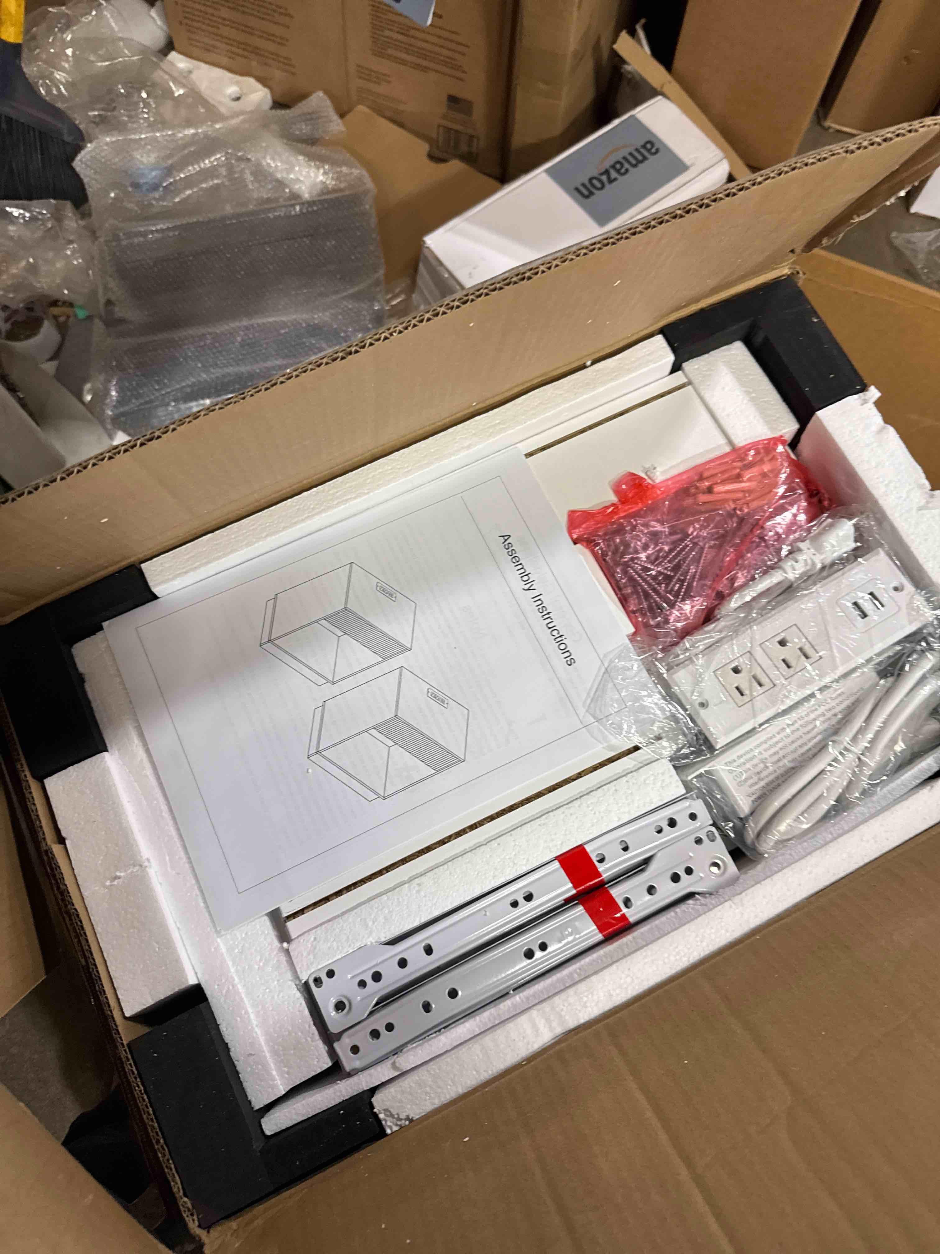 Condition photo showing New/Like New for End Table with Charging Station,Fluted Nightstands Set of 2, Modern Bedside Table with Drawer and Storage Shelf, Wood Mid Century Night Stands for Bedroom Living Room (White)