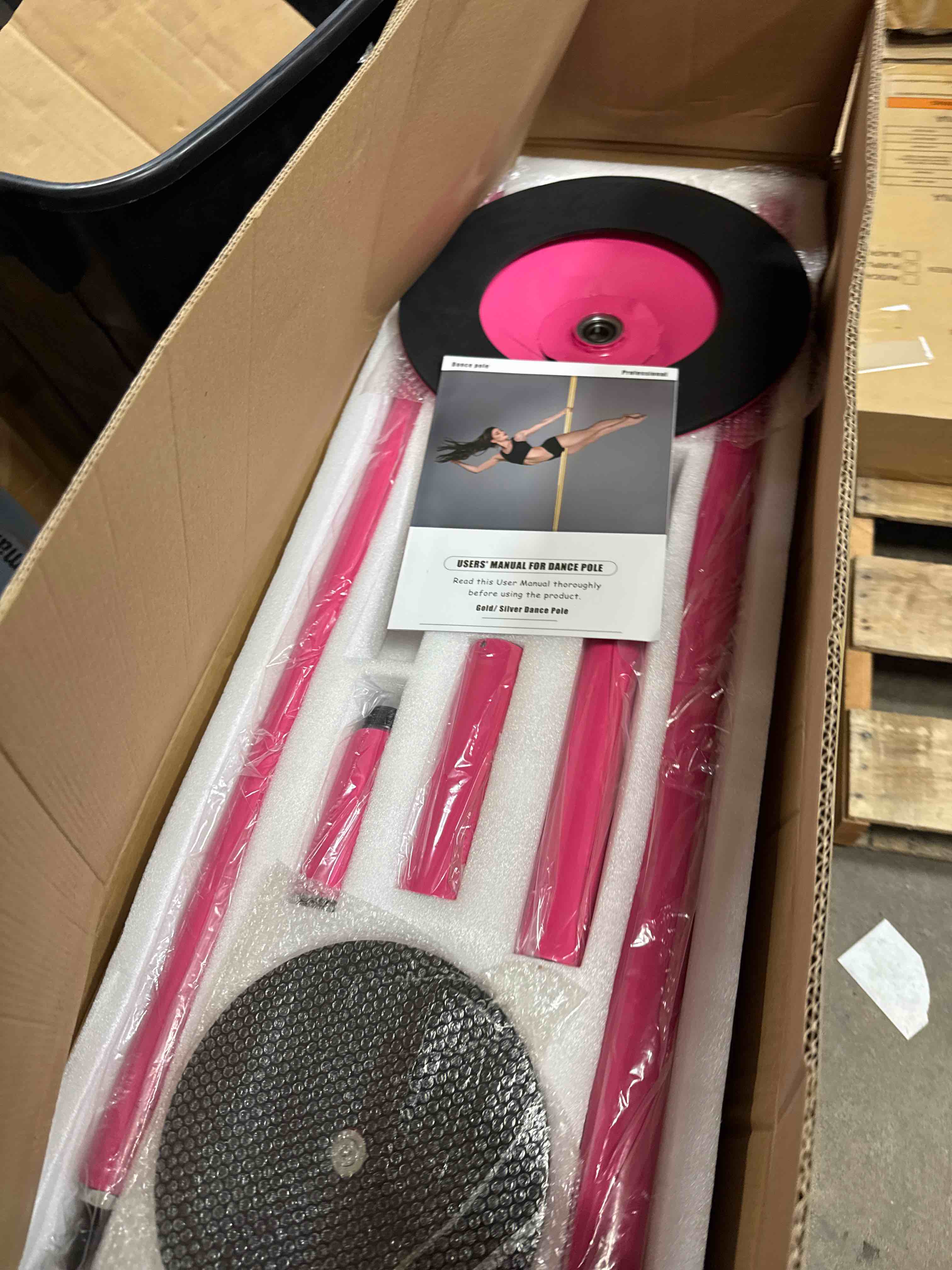 Condition photo showing New/Like New for PRIOR FITNESS Premium Dance Pole Removable 45mm Spinning & Static Dancing Pole Heavy-Duty Steel Pole Dancing Pole, Adjustable Height Professional Grade Excellent for Home Exercise Club Gym Pink