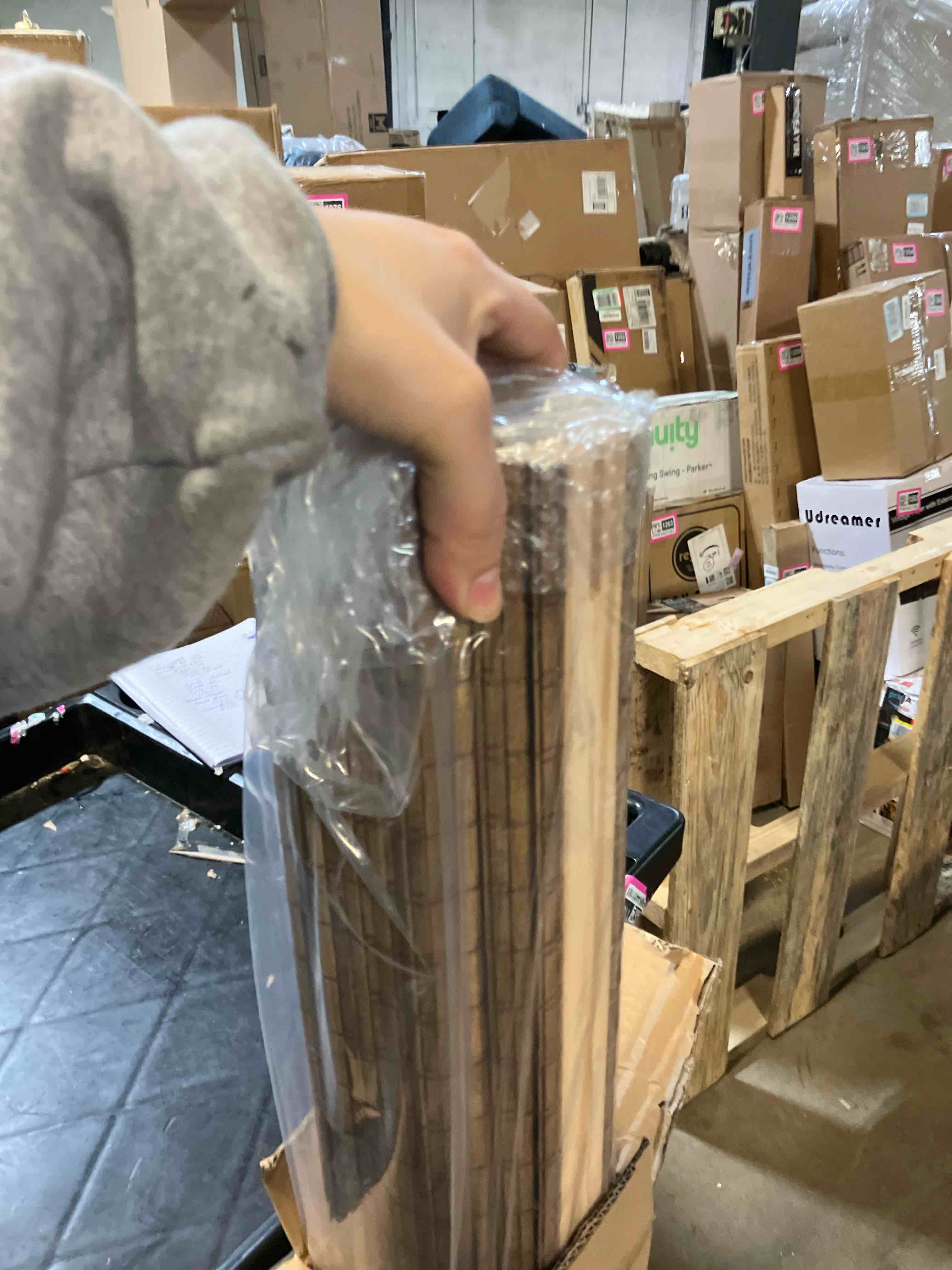 Condition photo showing New/Like New for LazBlinds Cordless Bamboo Roman Shades, Privacy Blinds for Interior Windows, Room Darkening Roll Up Bamboo Blinds for Home & Patio, 36" W x 64" H, Highfield Teak