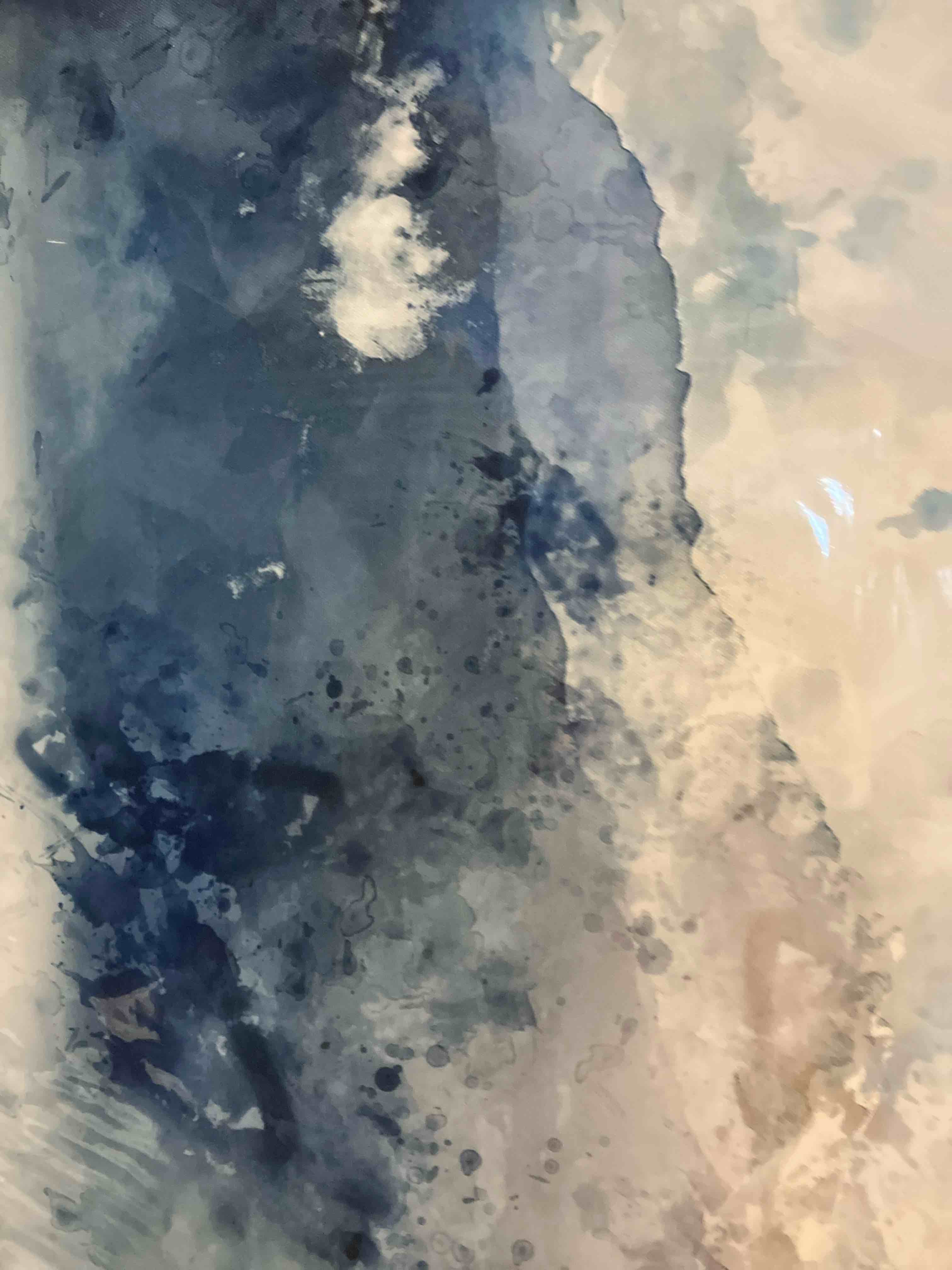 Condition photo showing New/Like New for vgrozirh Framed Ready to Hang Wall Art Blue Clouds Yellow Mountain Peaks Indigo Ink Abstract Mountain Landscape Artwork Canvas Painting Prints for Living Room Bedroom Office Large Decor 24"x48" 24.00" x 48.00" Blue