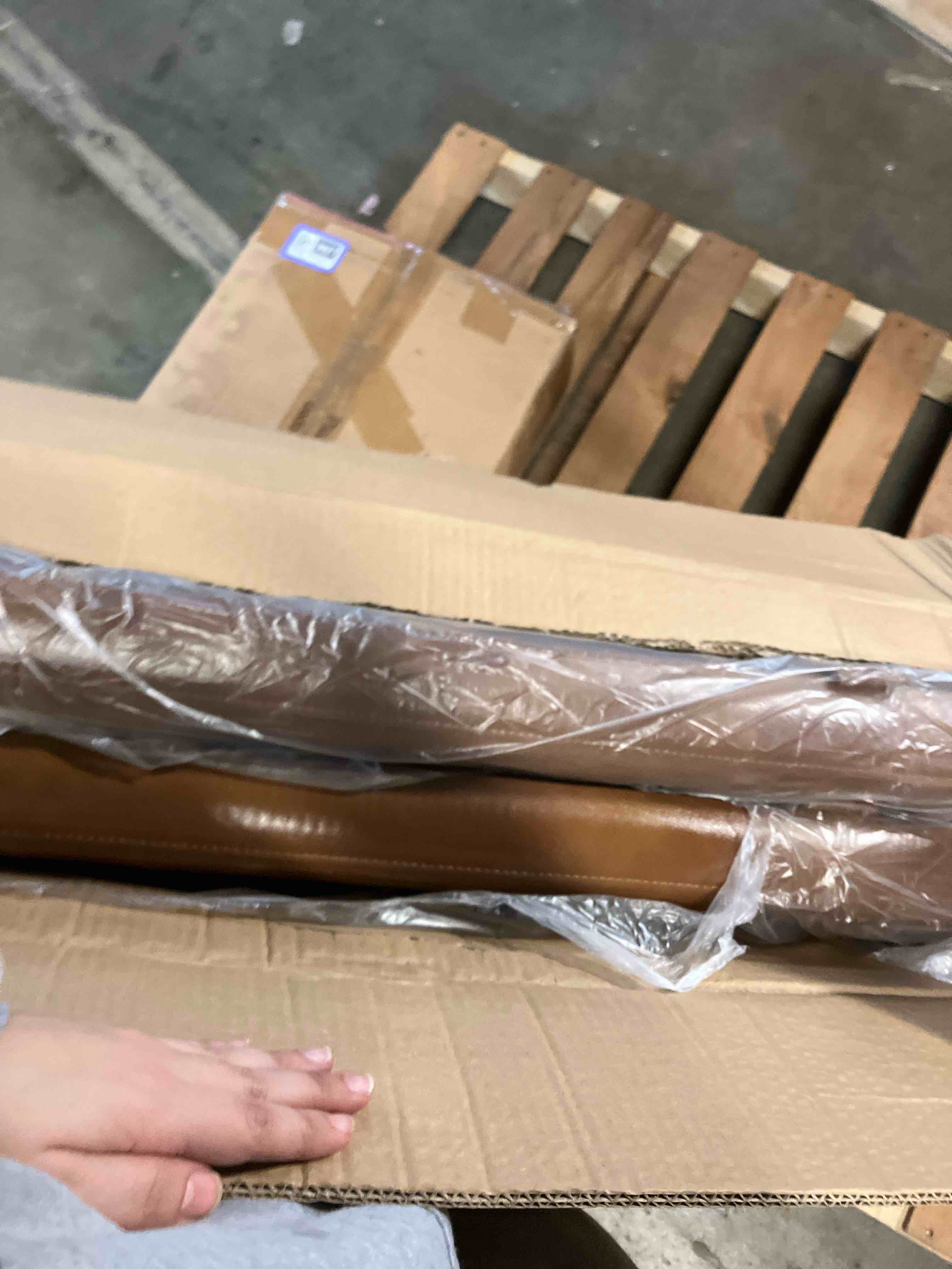 Condition photo showing New/Like New for Queen Headboard, Hanging Headboards with Brown Faux Leather Industrial Pipe Modern Style Only for Bed Backboard (Brown Leather, Queen) Queen Brown Leather