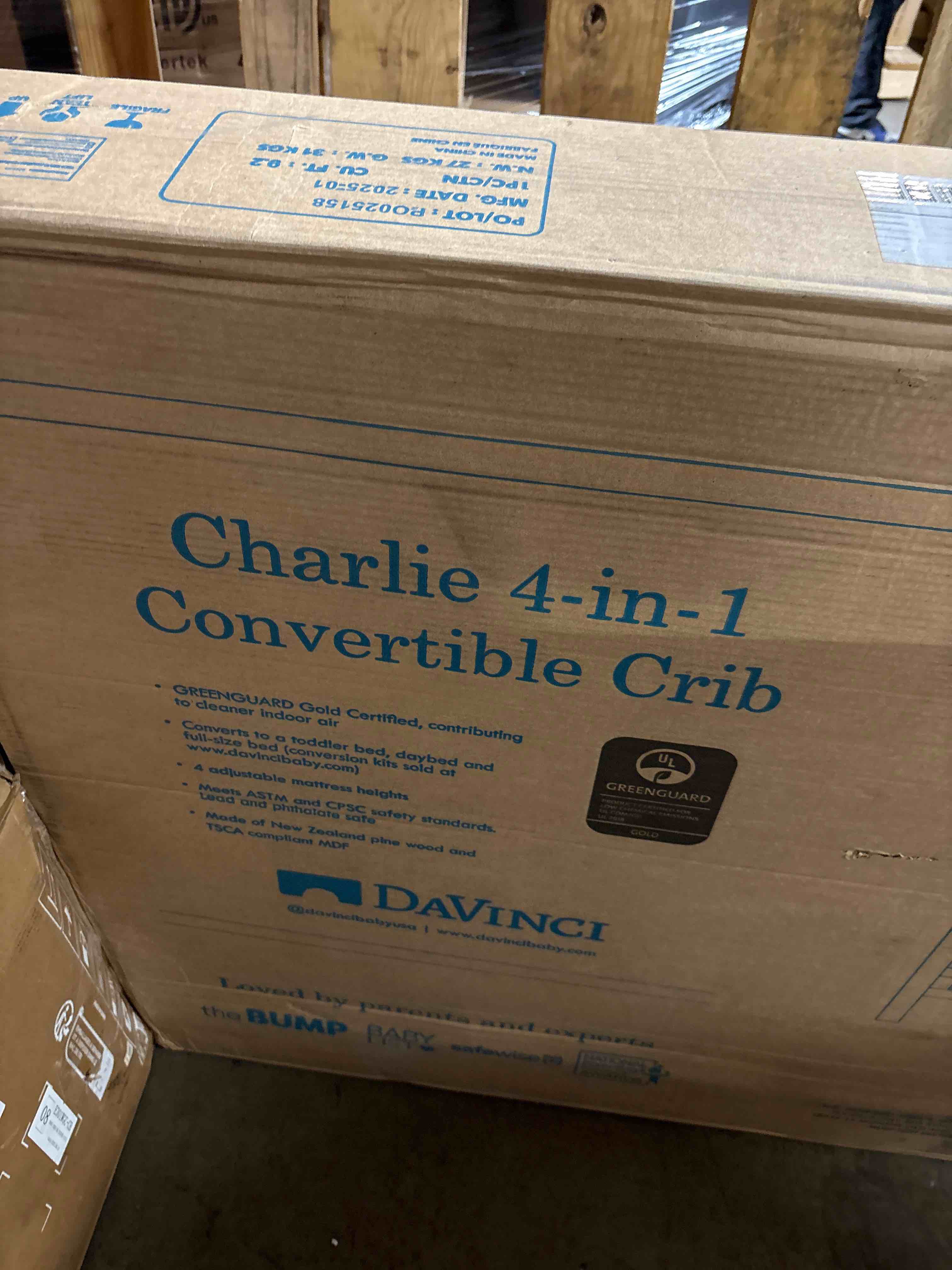 Condition photo showing New/Like New for Davinci Charlie 4-in-1 Convertible Baby Crib - GREENGUARD Gold Certified Convertible Crib to Toddler Bed, Daybed, Full-Size Wooden Bed and Durable - 4 Adjustable Mattress Heights - Grey