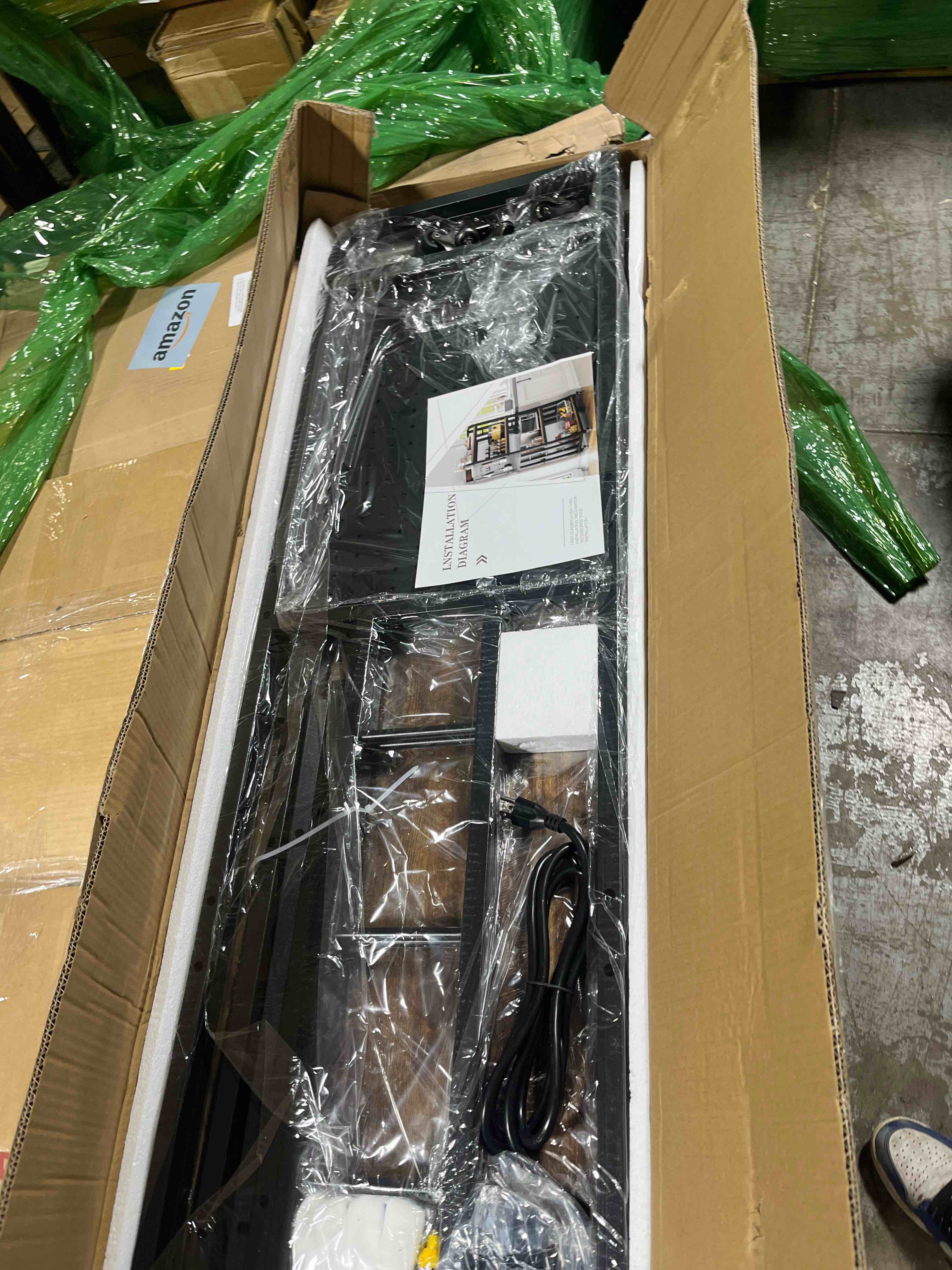 Condition photo showing New/Like New for Kitchen Bakers Rack with Power Outlet,With pegboard Bakers Racks,Microwave Oven Stand with Storage 4 Tiers,bakers rack with storage,microwave cart,for Kitchen,Coffee Bar(Vintage Brown,15.75x25.2x55) Rustic Brown 15.75x25.2x55