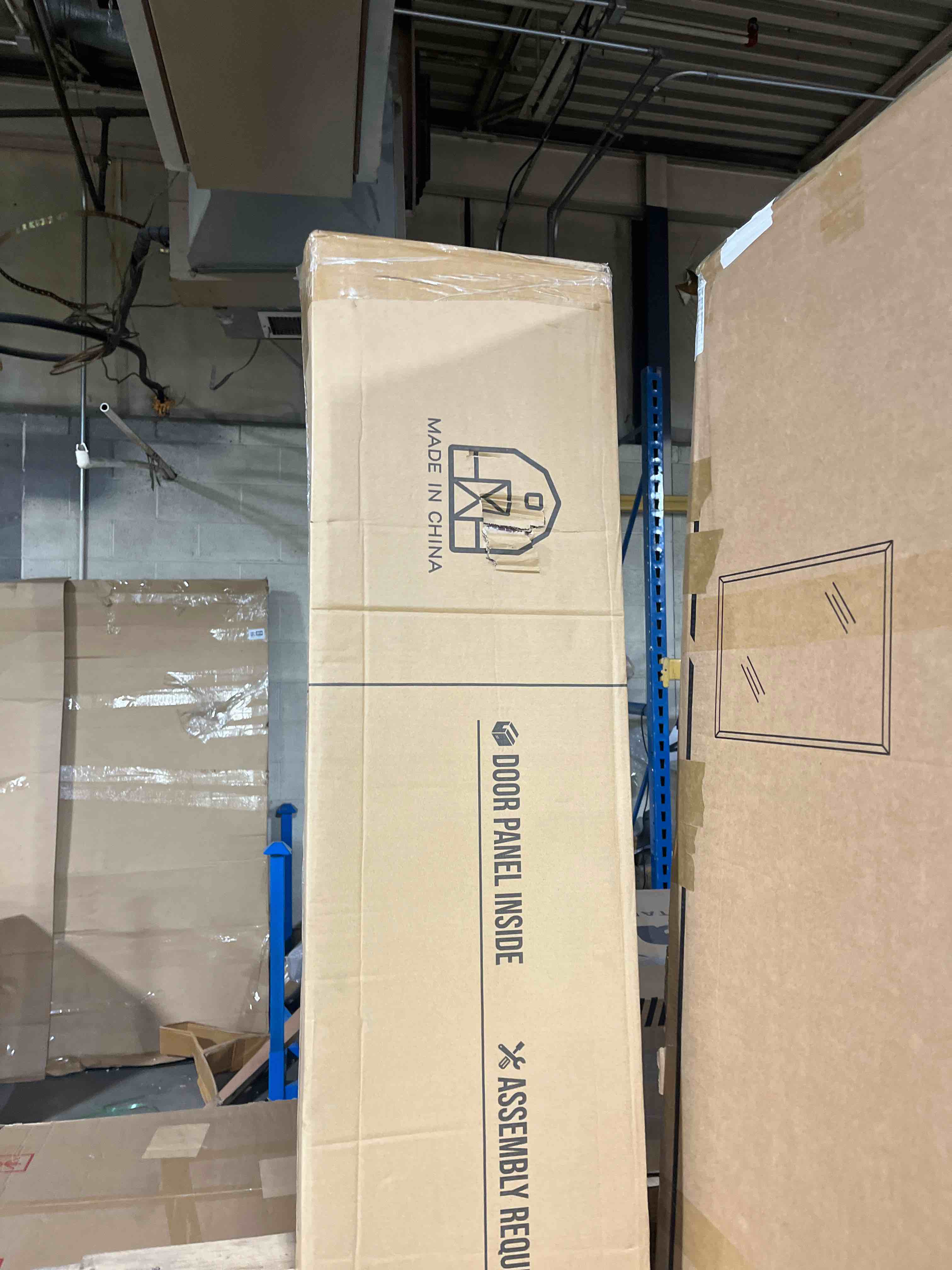 Condition photo showing New/Like New for FREDBECK 36X84(Double 18x84) Bifold Door Frosted Glass Brown Sliding Closet Barn Doors with Hardware Kit Included, Water-Proof PVC Surface for Bedroom,Bathroom,Assembly Required Wood 36" (18"x2) x 84"