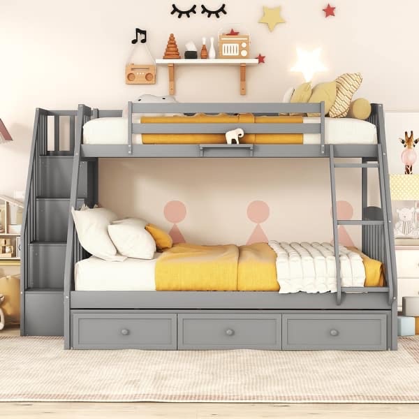 twin-over-full bunk bed with drawers