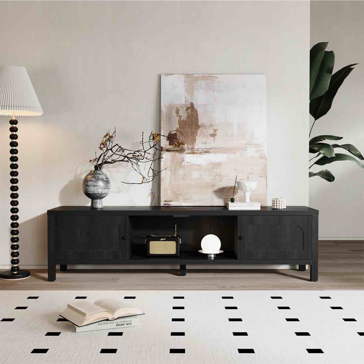 70 inches modern black tv stands for 65 75 inches tv media console for living room soft-close doors tv entertainment center with cabinet storage wood television cabinet for bedroom