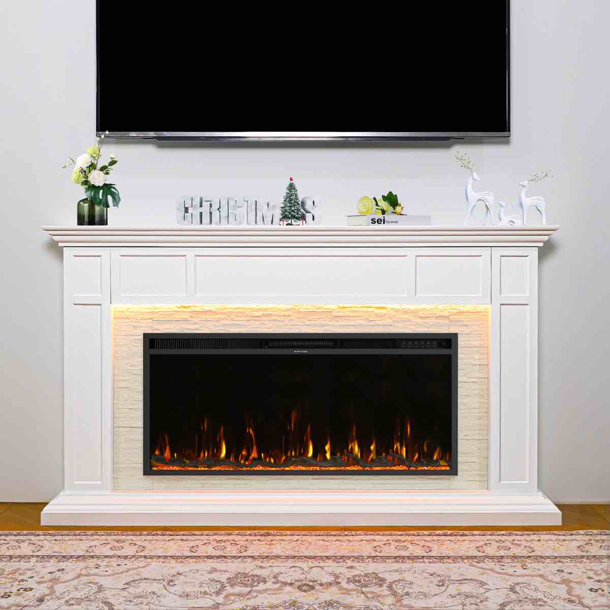 68.9" electric fireplace heater mantel tv stand with remote control, overheat protection