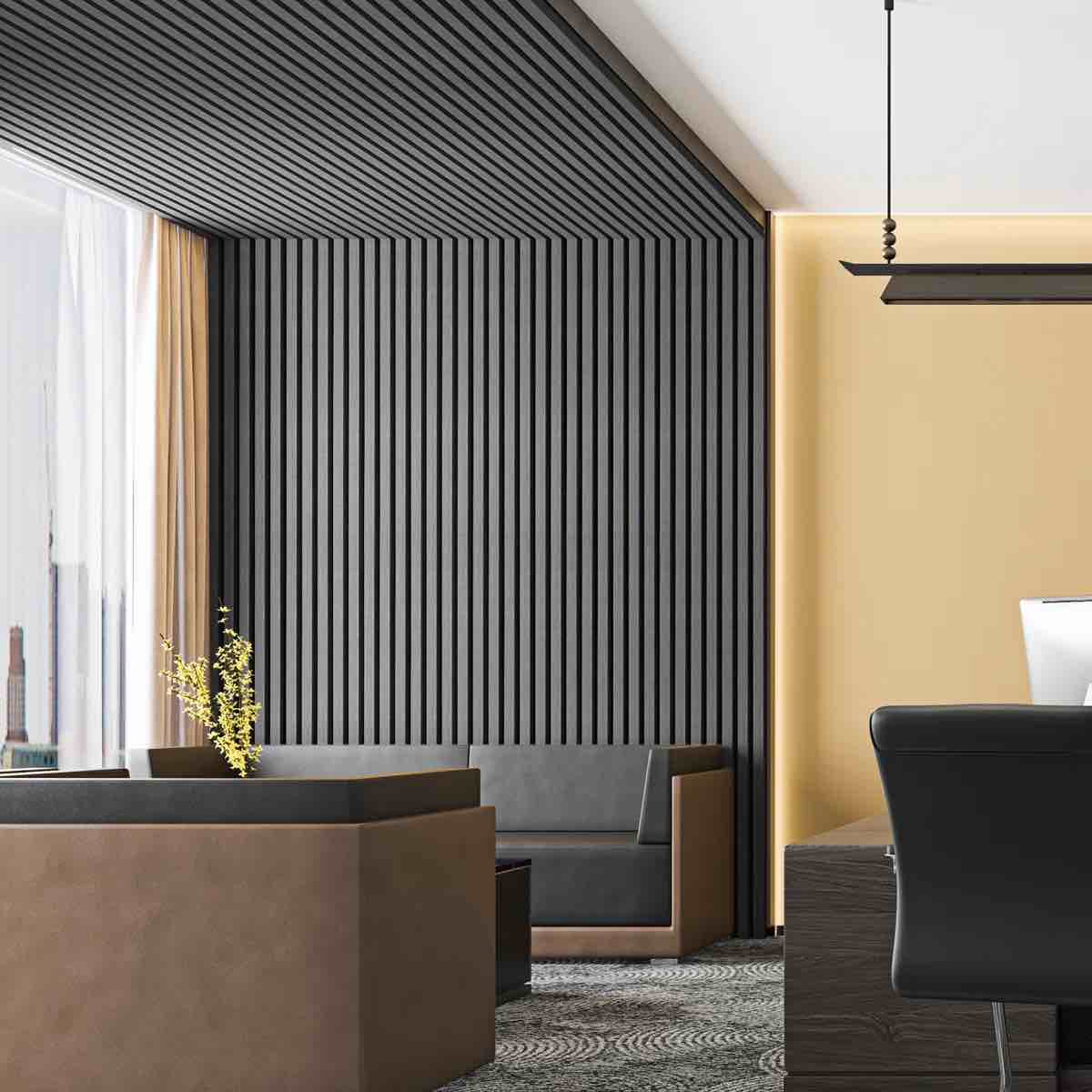 2pcs 95.7" l x 24" w acoustic wood wall paneling, decorative soundproof panels for walls and ceilings, 3d slat wood wall panels (31.9 sq.ft./case))