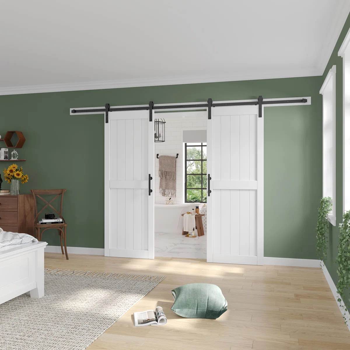 paneled manufactured wood double barn door