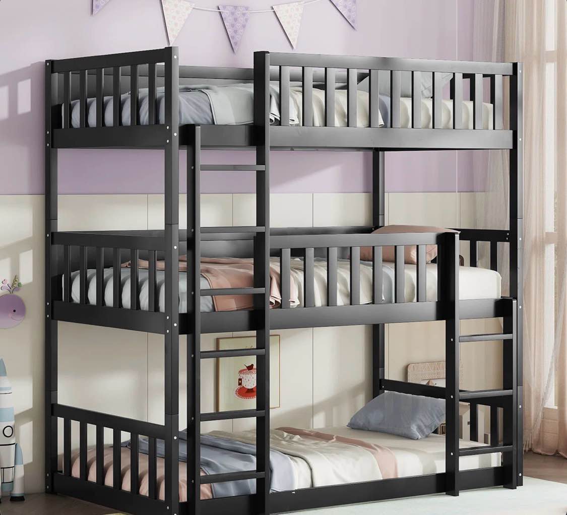 Twin Over Twin Triple Bunk Bed ( incomplete box 1 of 2 only similar in stock gray color )
