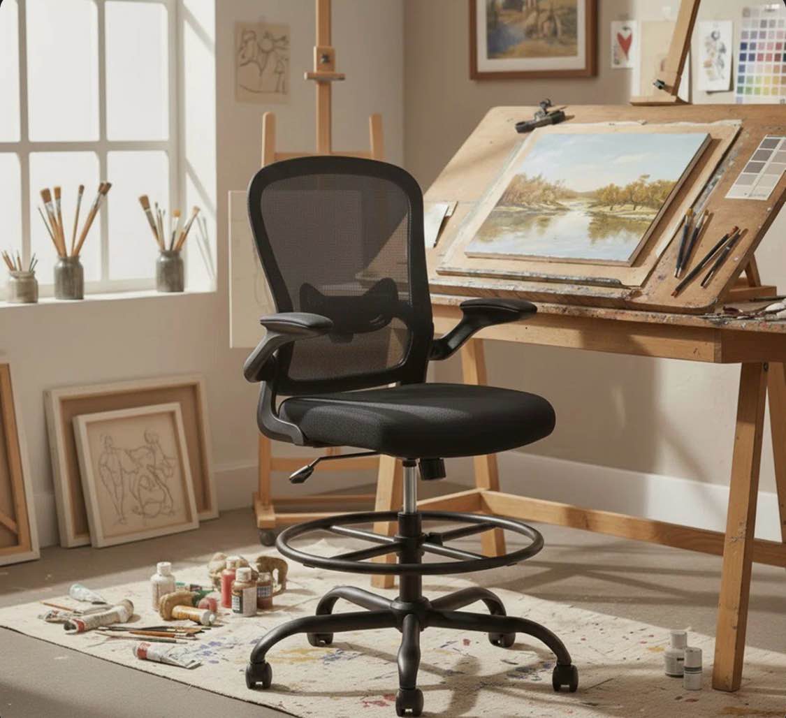 laquon ergonomic mesh drafting chair tall office chair with adjustable footrest ring