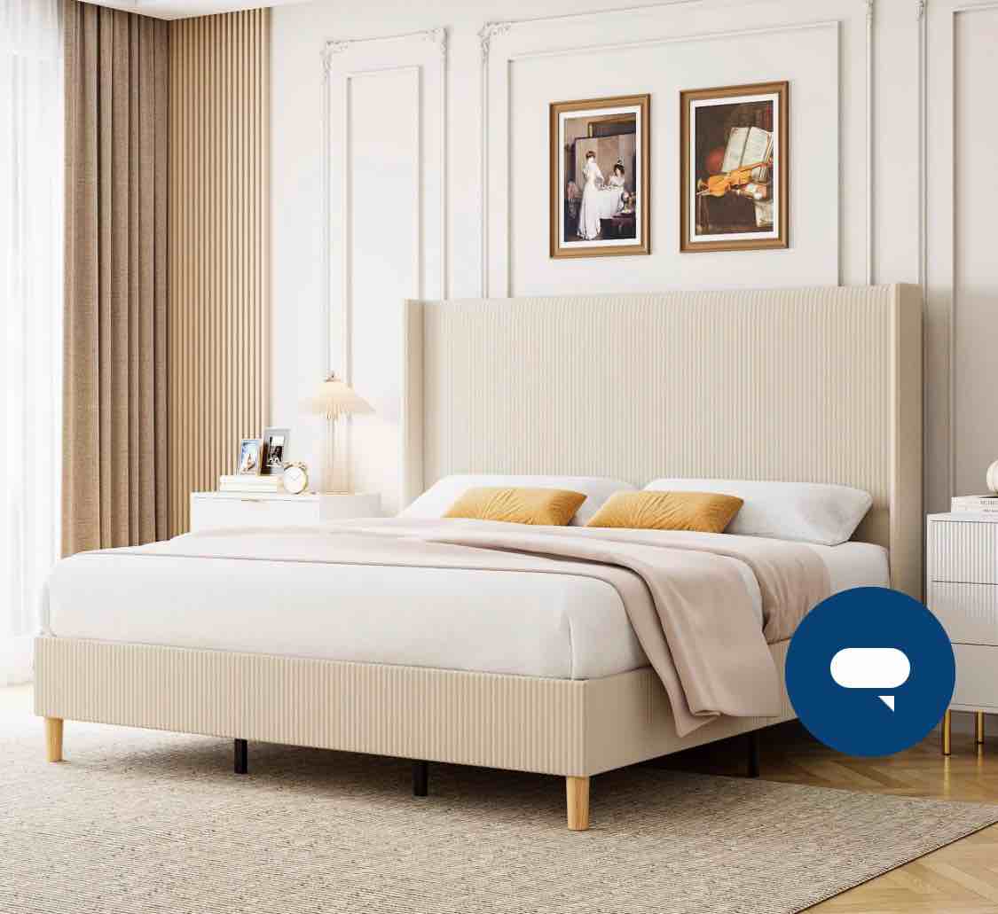 garvee king size bed frame, upholstered platform velvet bed frame with vertical channel, headboard not included