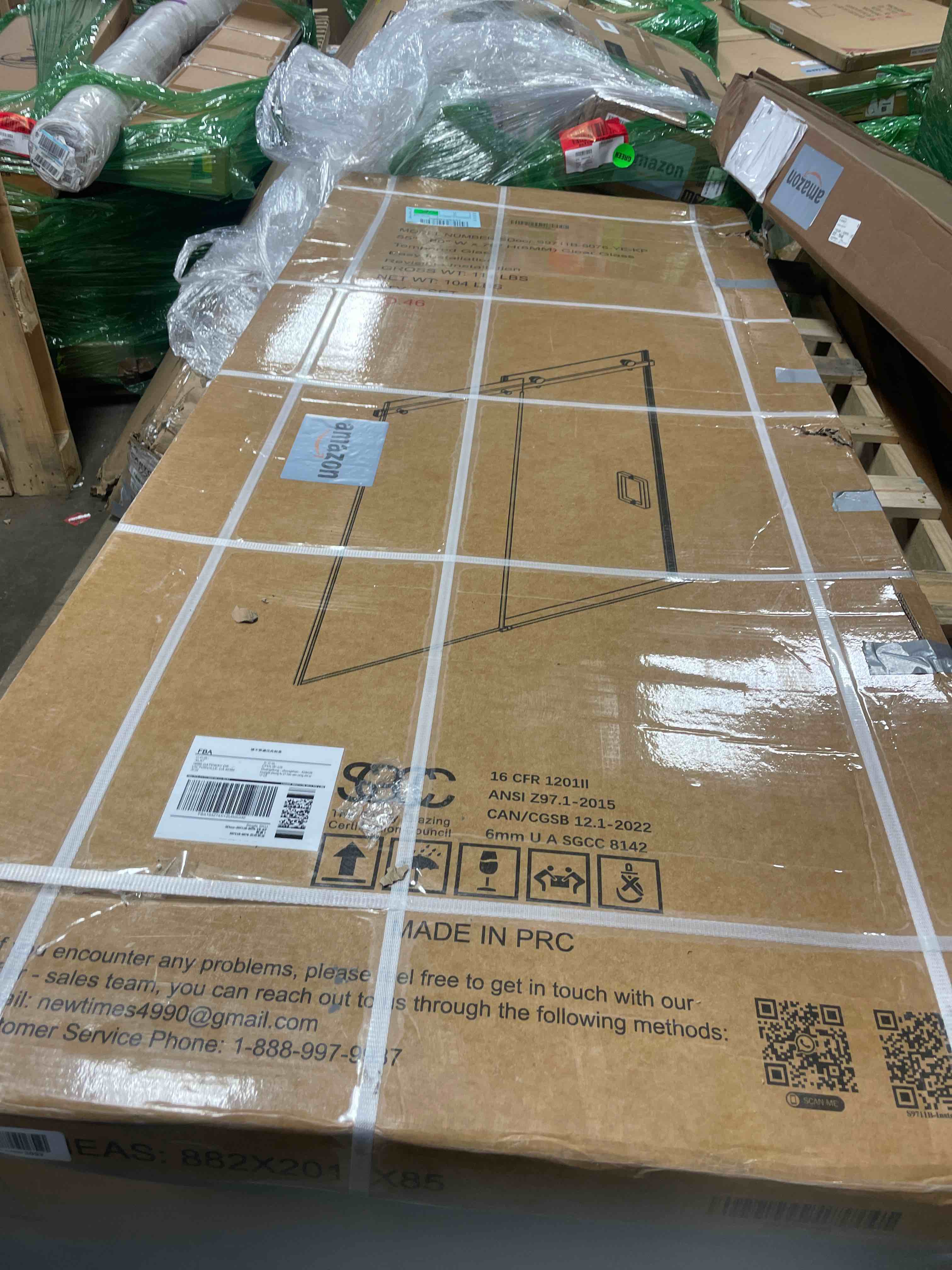 Condition photo showing New/Like New for KPUY Frameless Shower Door, 55-60" W x 76" H Sliding Glass Shower Door, 1/4" (6mm) Thick Tempered Clear Glass with Explosion-Proof Film Nano Coating, Brushed Gold Brushed Gold 55-60" W x 76" H