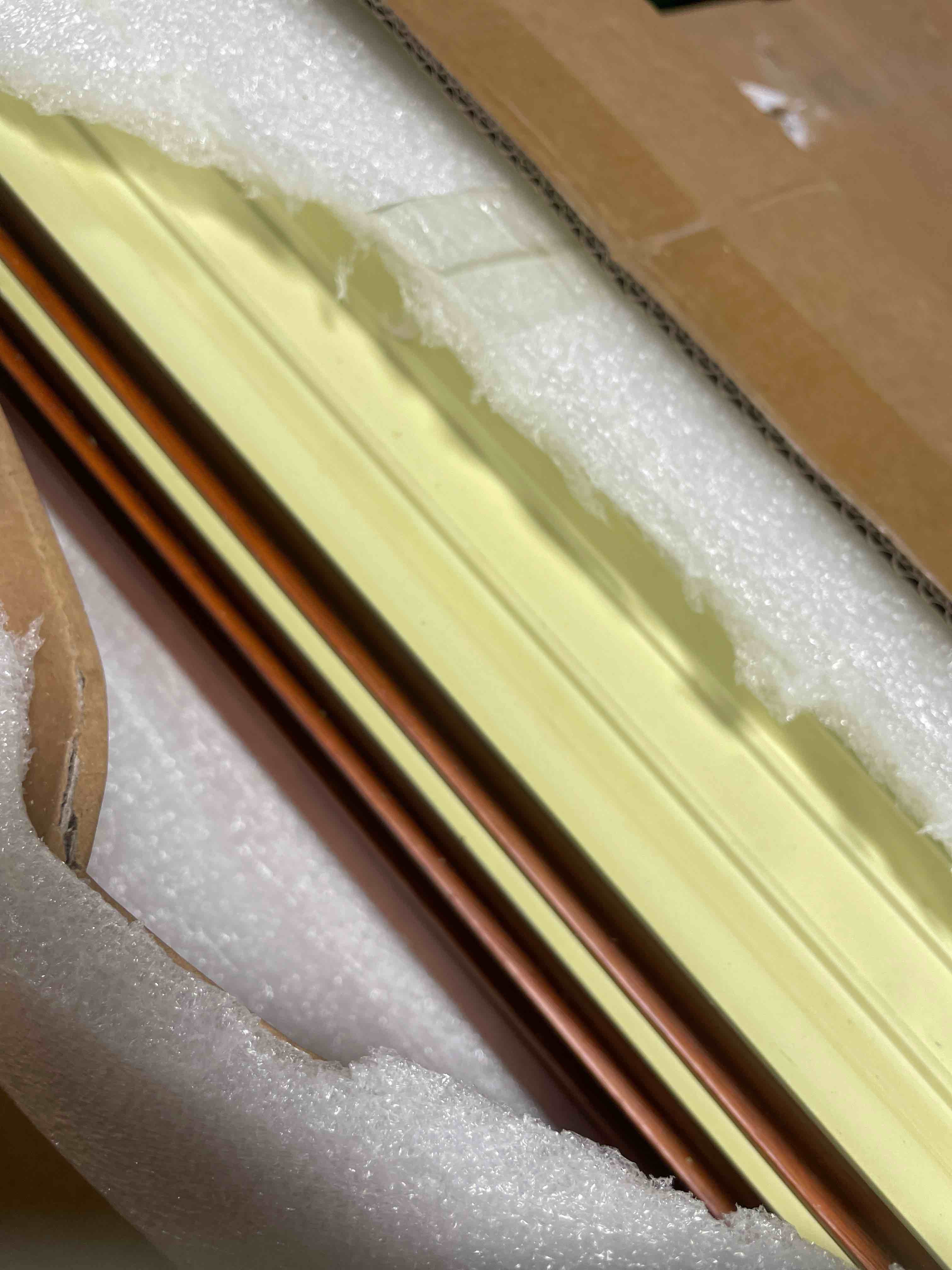 Condition photo showing New/Like New for OUZUGIE WPC Acoustic Slat Wall Paneling, 8-Pack 96 x 6 Inches 3D Wall Panels for Interior Wall Decor,Living Room,TV Background,Study Room,Office Spaces,Bedroom,High Grille (Teak)