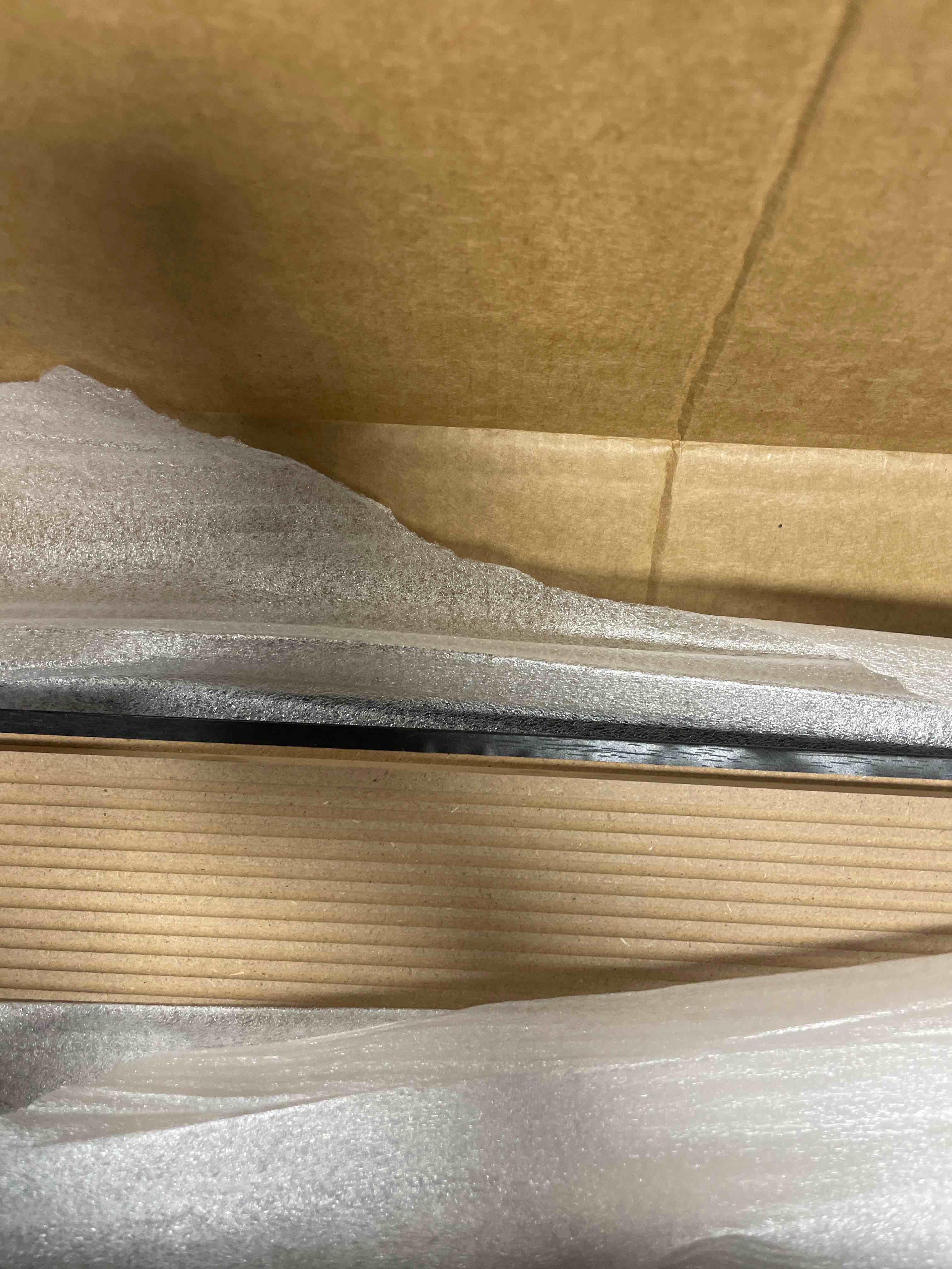 Condition photo showing New/Like New for Art3d 6-Pieces Wood Slat Panels for Stylish Interior Decor and Ceiling Decoration, MDF 3D Textured Panel for Ceiling and Wall,Size 94.6 x 7.4 in-Matte Black