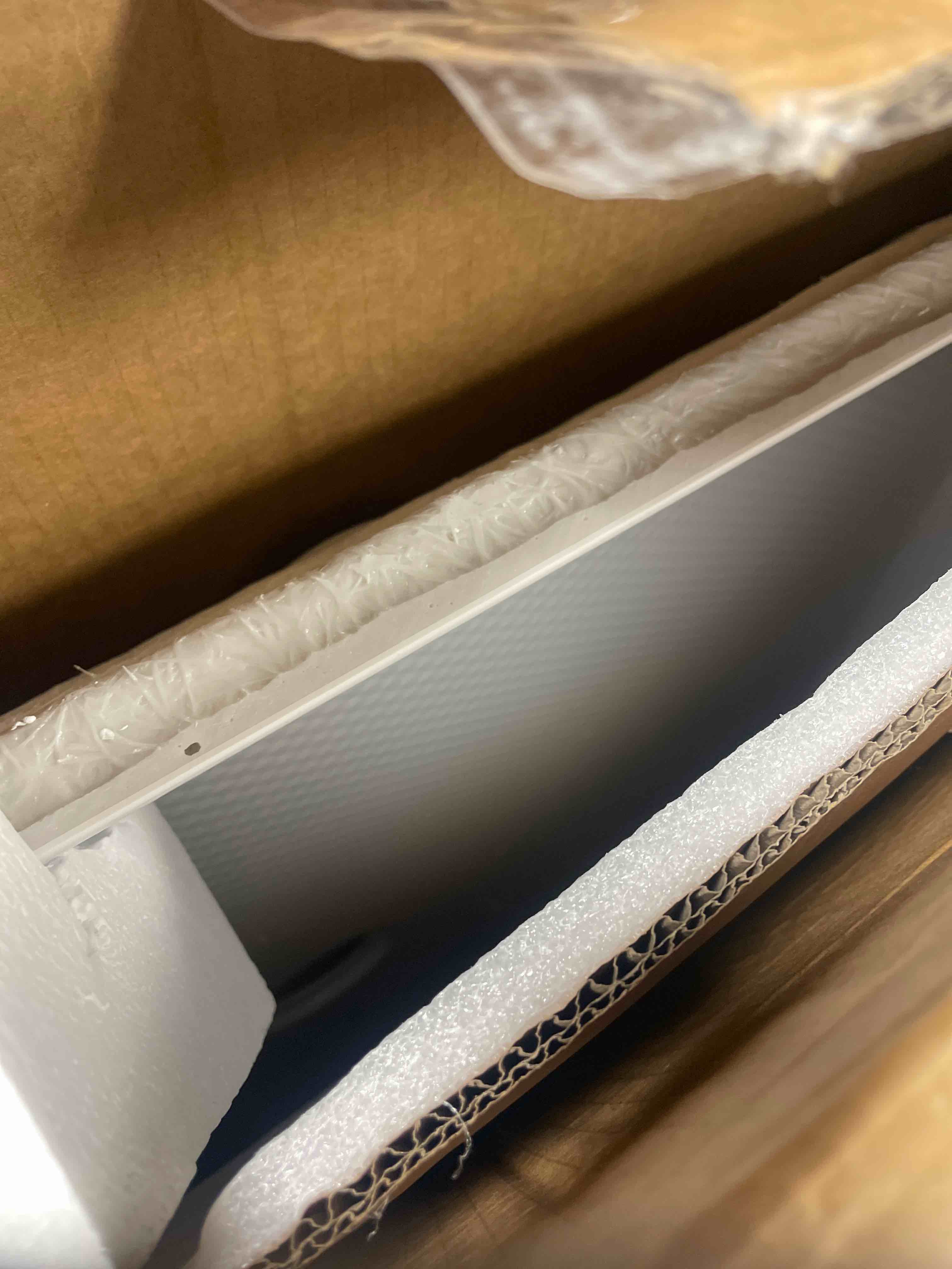 Condition photo showing New/Like New for DreamLine SlimLine 36 in. D x 42 in. W x 2 3/4 in. H Center Drain Single Threshold Shower Base in White, DLT-1136420