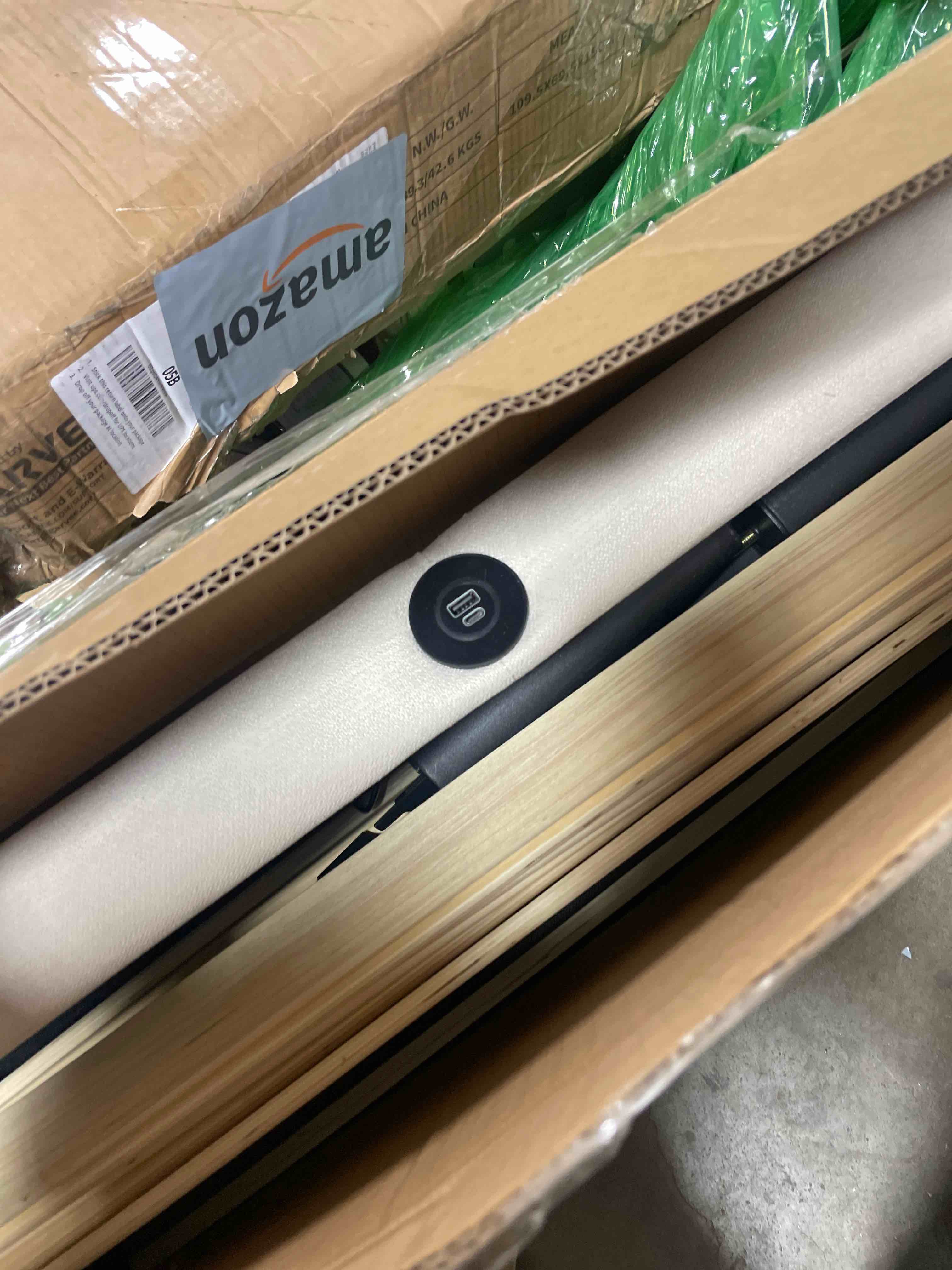 Condition photo showing Good Condition for VECELO Queen Bed Frame with Type-C & USB Ports, Upholstered Platform Height-Adjustable Cotton and Linen Headboard, No Box Spring Needed, Noise-Free, Easy Assembly, Beige