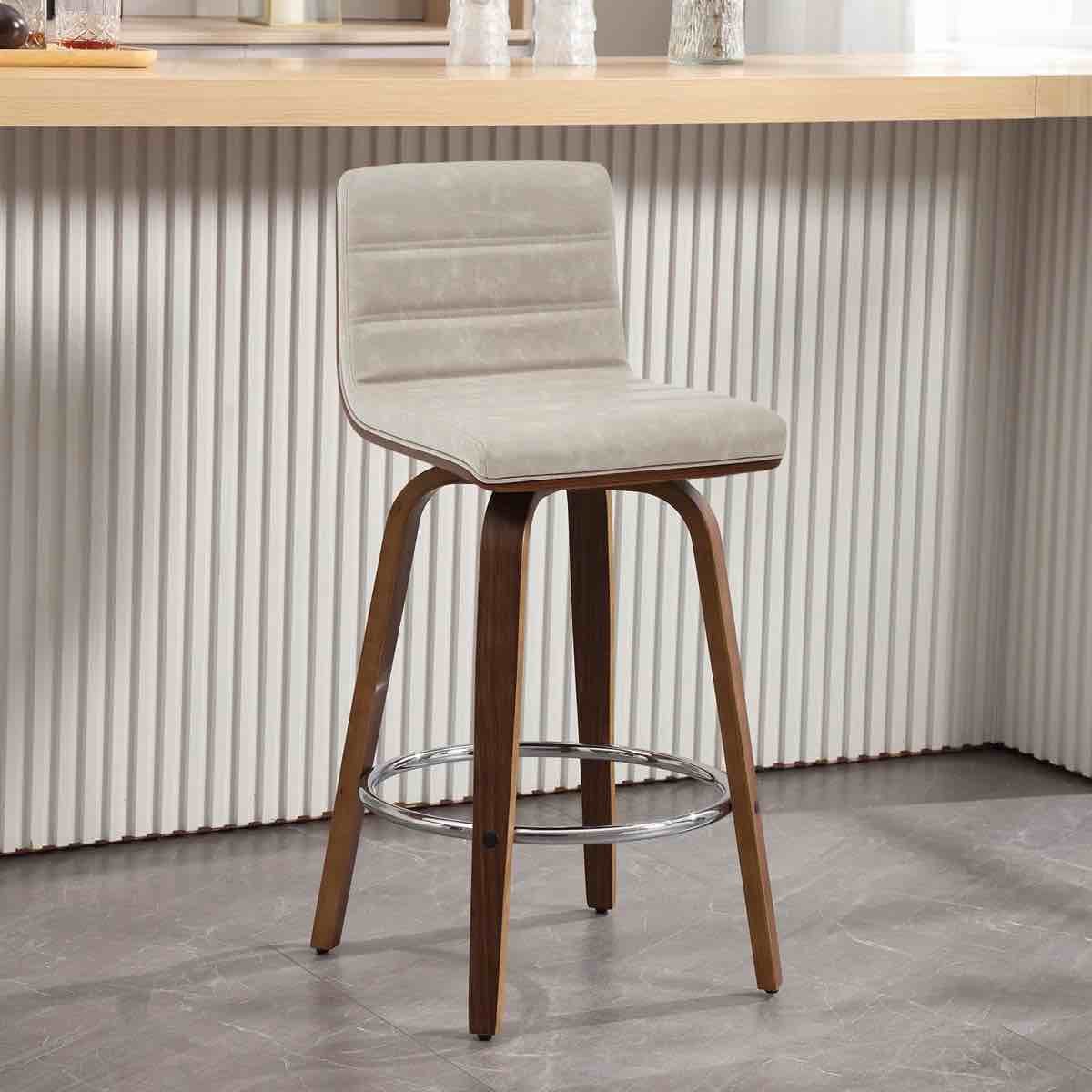 Swivel Upholstered Counter & Bar Stool With Solid Wood Frame and L-Shaped PU Leather Back Set of 2