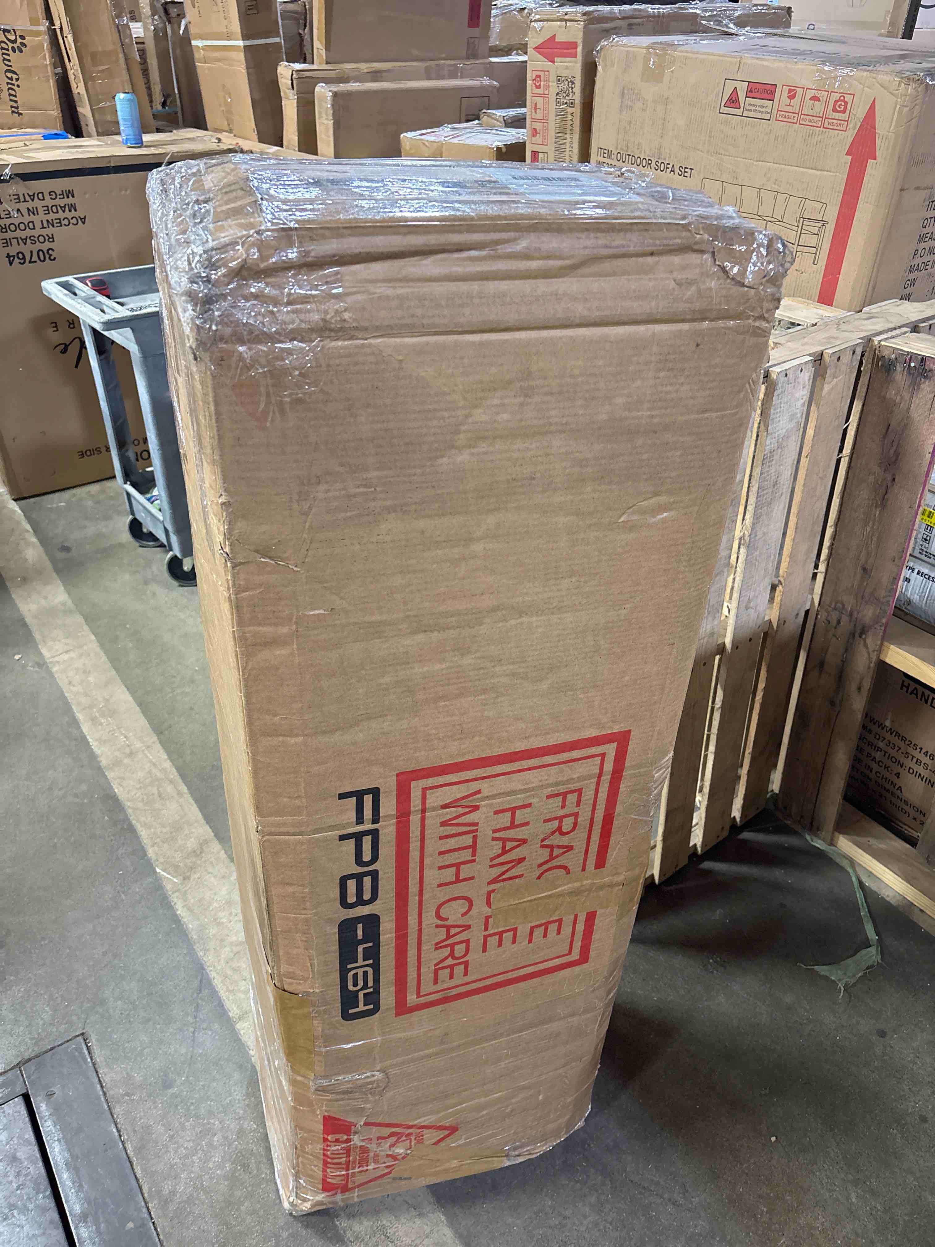 Condition photo showing Good Condition for 71" Kitchen Pantry with Charging Station, LED Light and Microwave Shelf, Wooden Storage Cabinet