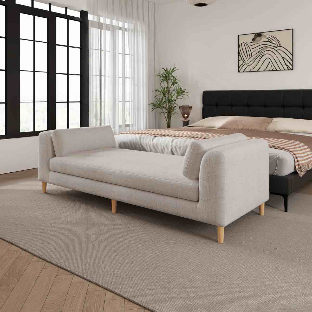Modern Upholstered Chaise Lounger Daybed,Accent Bench With Bolster Pillows, BOX B ONLY*