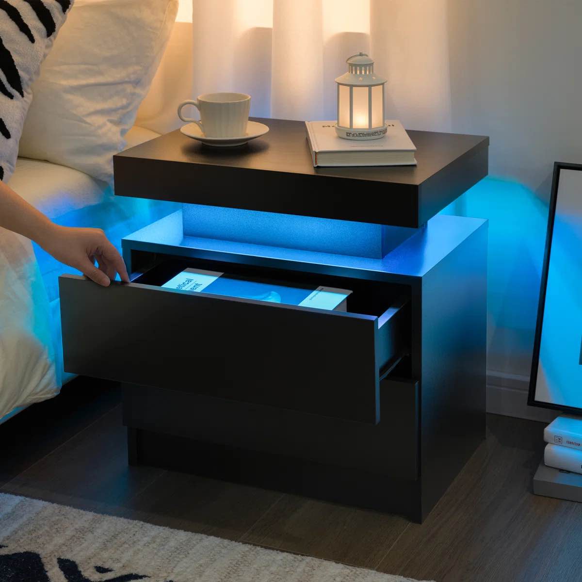 LED Nightstand with Drawers