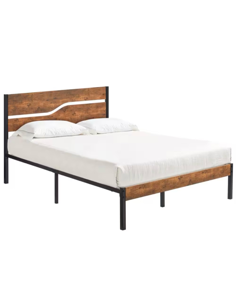 queen metal platform bed frame with wooden headboard platform bed with metal frame under bed storage, 62.1 in.w brown