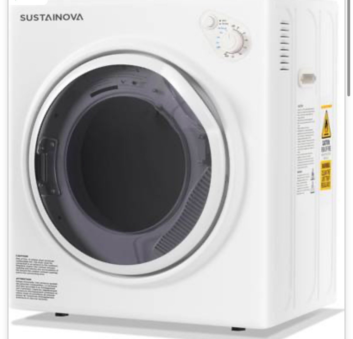 SUSTAINOVA Portable Clothes Dryer 1350W, Compact Dryer for laundry with 5 Drying Modes, 2.6 Cu.ft Front Load Dryer Machine, Stainless Steel Tub for Small Space, RVs, Overheat Protection, Black & White