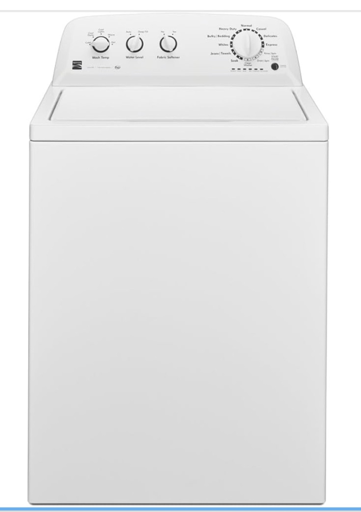 kenmore top-load washer with triple action agitator, stainless steel top loader laundry washing machine, 3.8 cu. ft. capacity, white ( used)