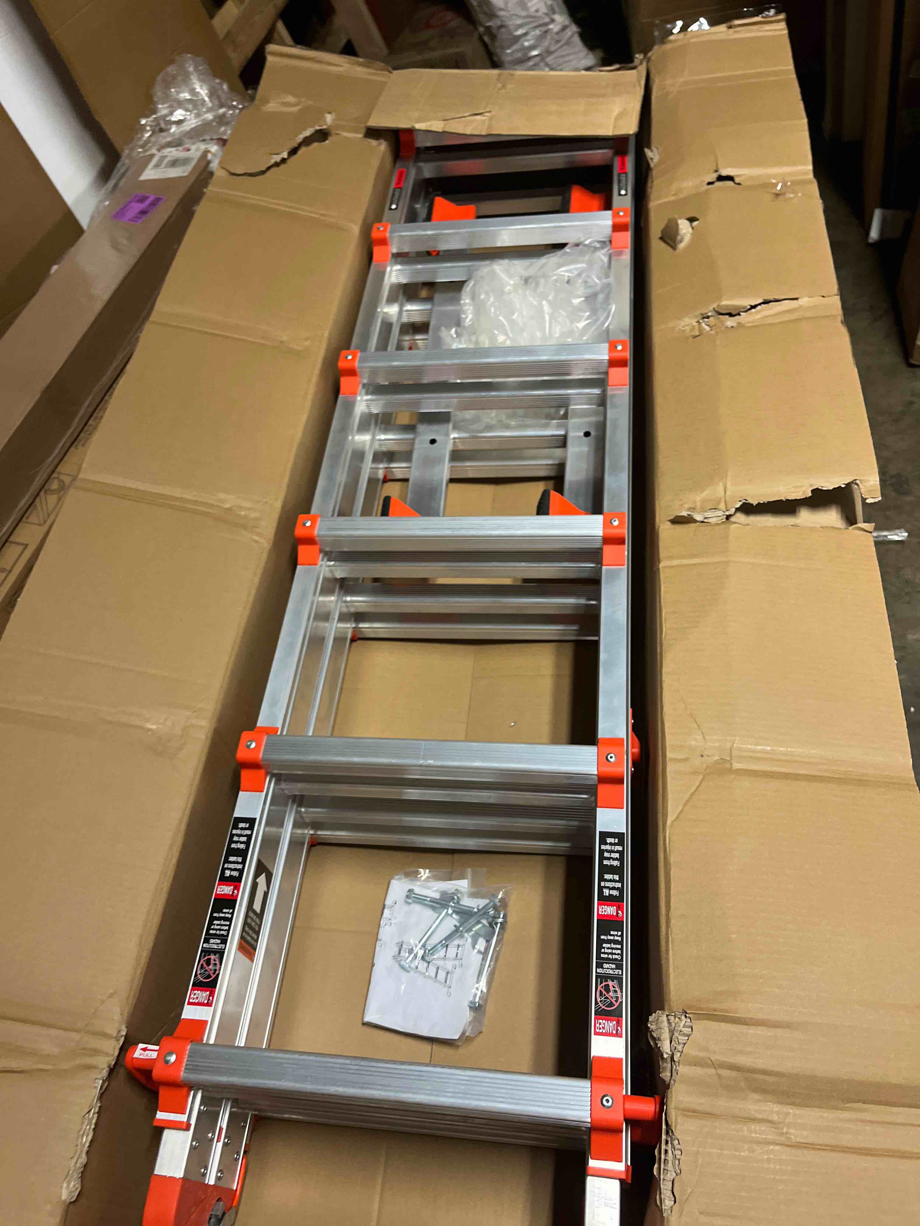 Condition photo showing New/Like New for ladder, a frame 6 step ladder extension, 22 ft anti-slip multi position ladder, storage folding ladder, 330 lbs security load telescoping aluminum ladders for stairs home indoor outdoor roof 22ft silver