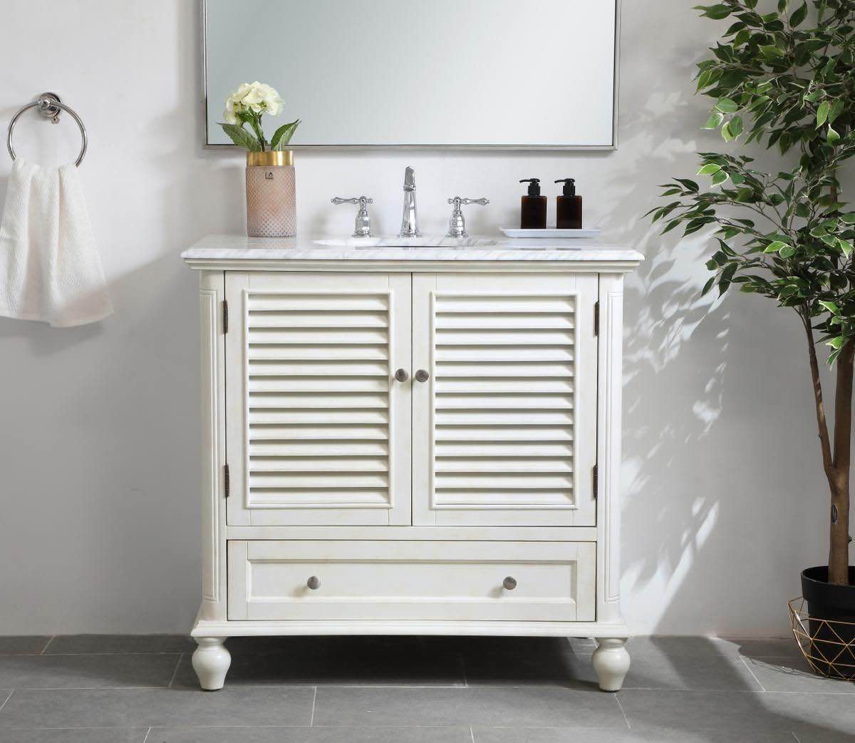 Elegant 36 In. Single Bathroom Vanity in Antique White