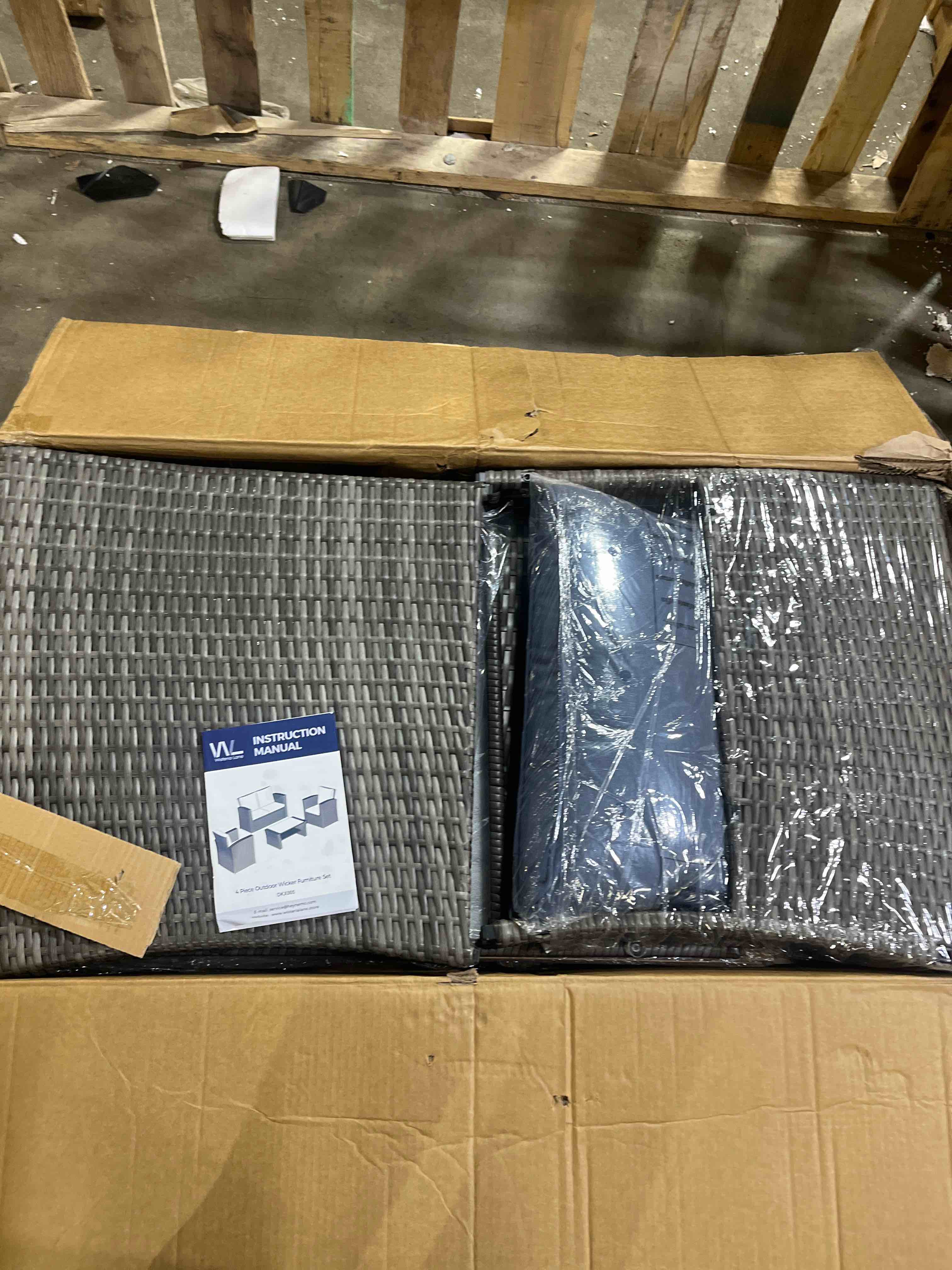 Condition photo showing Good Condition for wisteria lane patio furniture set, wicker outside outdoor furniture for all weather, patio sofa with high backrest support and wide armrest for backyard, balcony, deck, porch, dark blue
