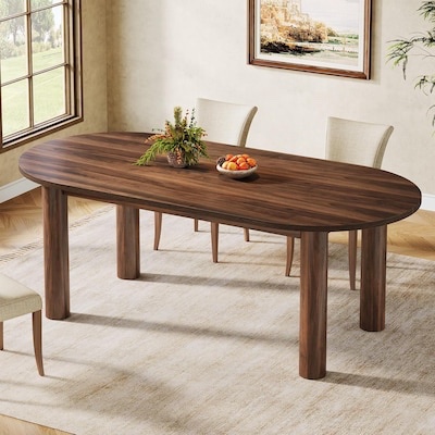 Walnut Farmhouse Oval Dining Table with Cylindrical Legs