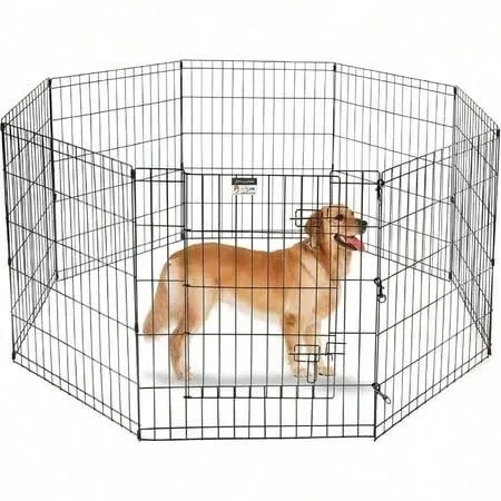 dog playpen - foldable metal exercise puppy play pen with 8 24x30in panels - indoor/outdoor pen with door for dogs, cats or small animals by petmaker